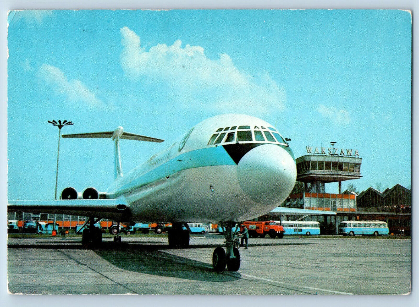 Poland Postcard Polish Airlines Intercontinental Fan Jet Ilyushin 62 c1950's