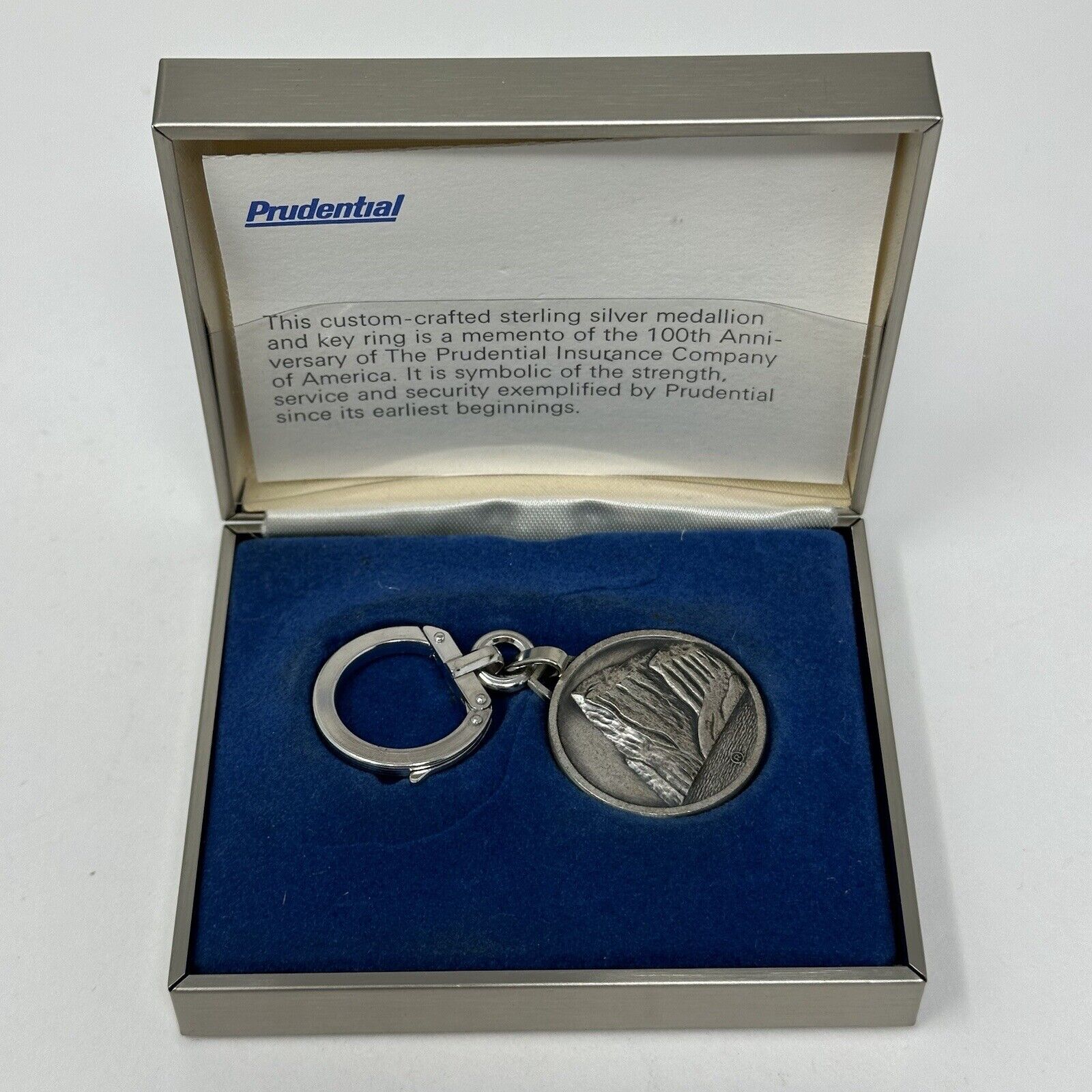 VTG 1975 Prudential Insurance 100th Anniversary Sterling Silver Keychain w/ Box
