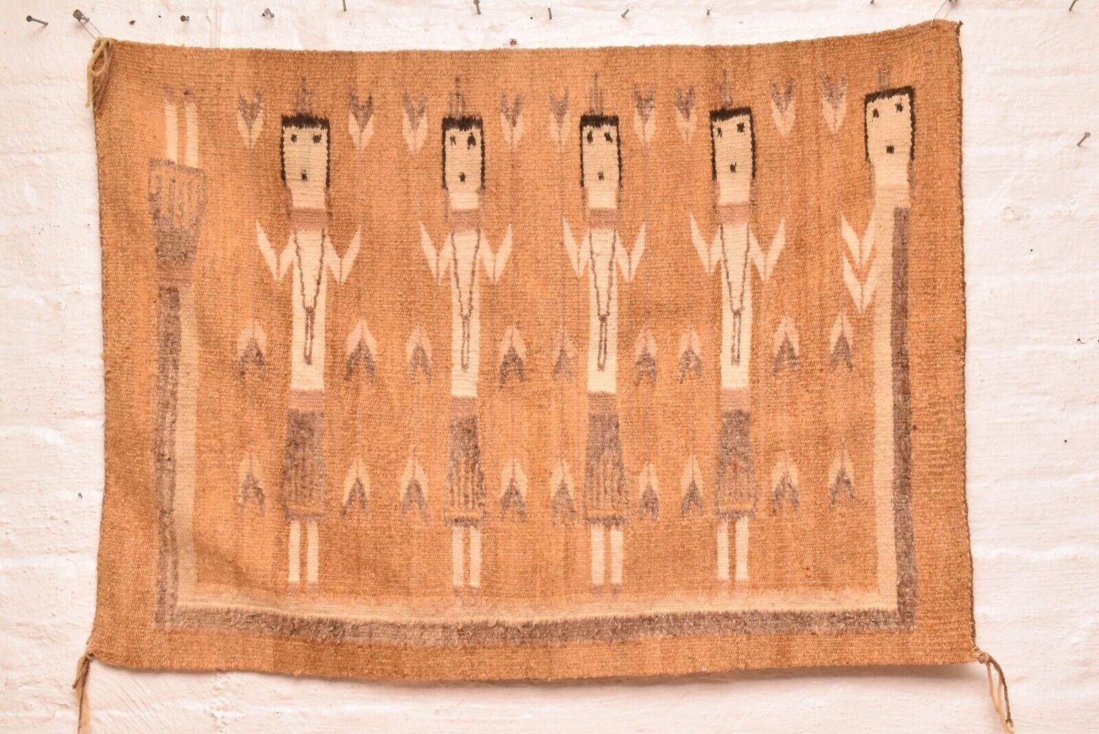 ATQ Navajo Rug Textile Native American Indian 36x26 Weaving VTG Yei Pictorial