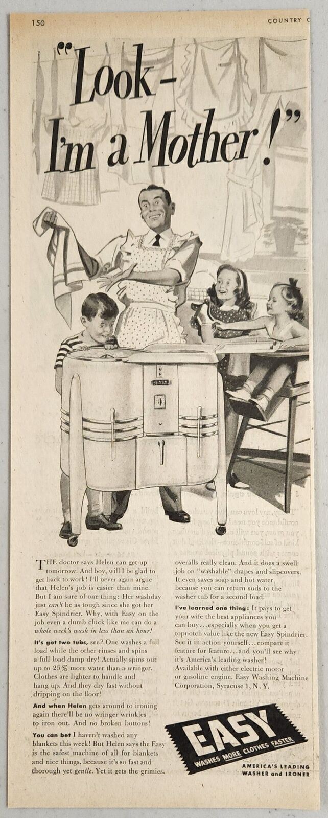 1947 Print Ad Easy Spindrier Two-Tub Washing Machines Syracuse,New York