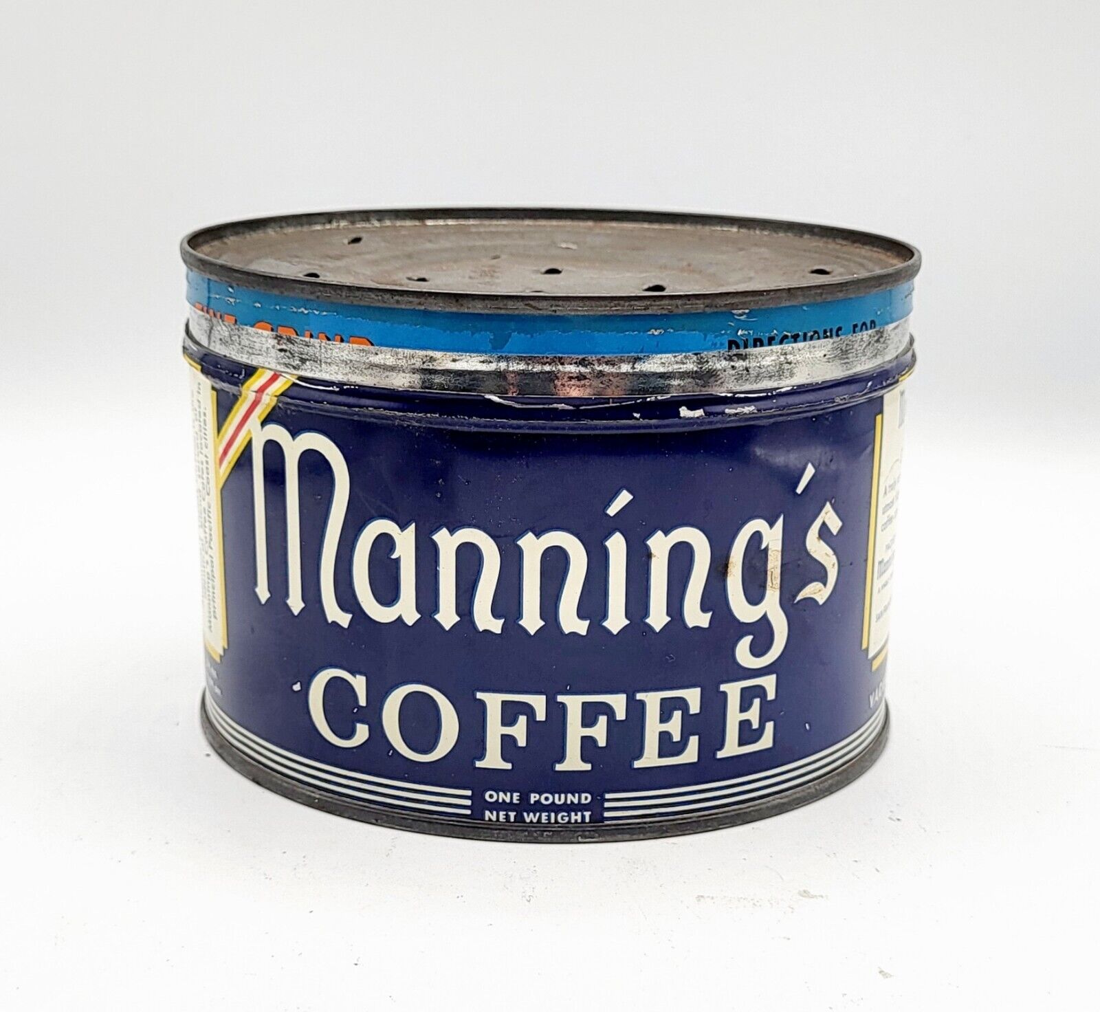 Vintage 1lb Manning's Coffee Empty Can Tin 1933 HTF