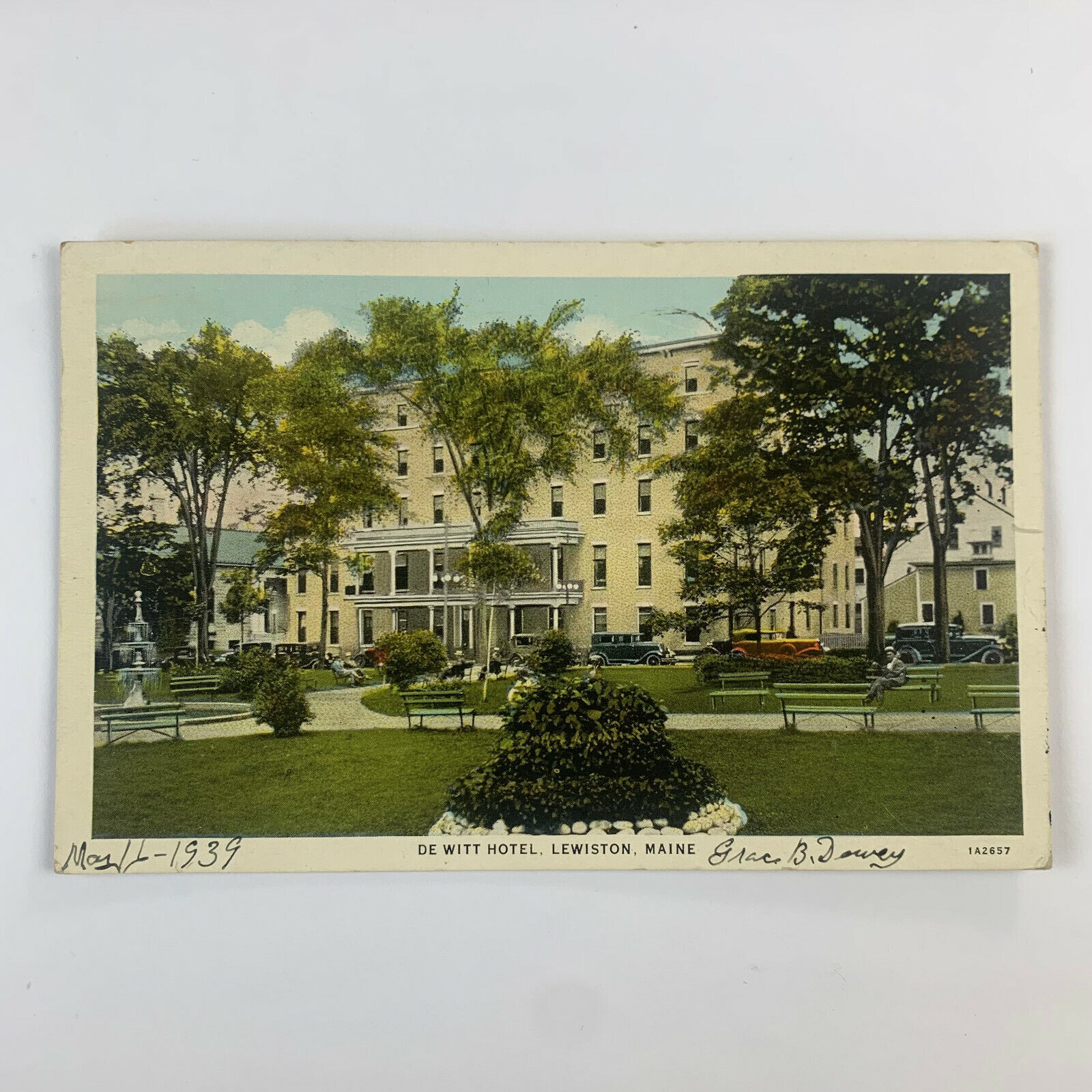 Postcard Maine Lewiston ME De Witt Hotel 1939 Posted White Border