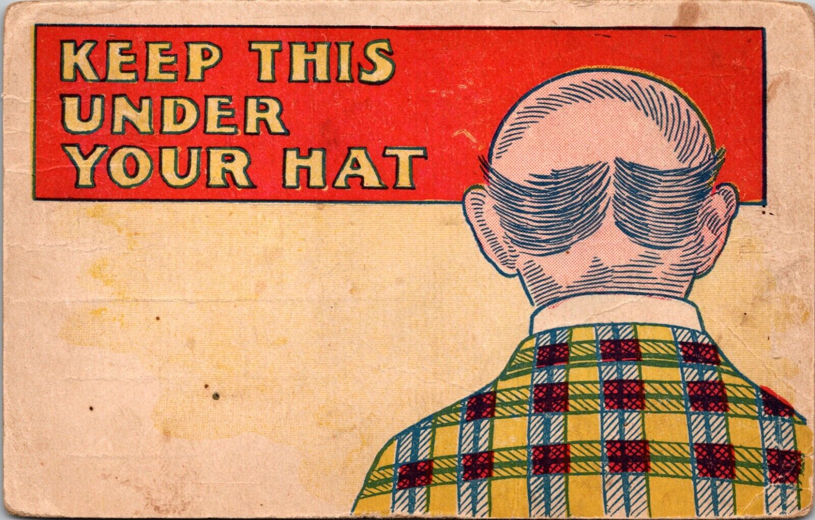 Keep This Under Your Hat Man Hair In Back Of Head As Mustache Funny Postcard L2