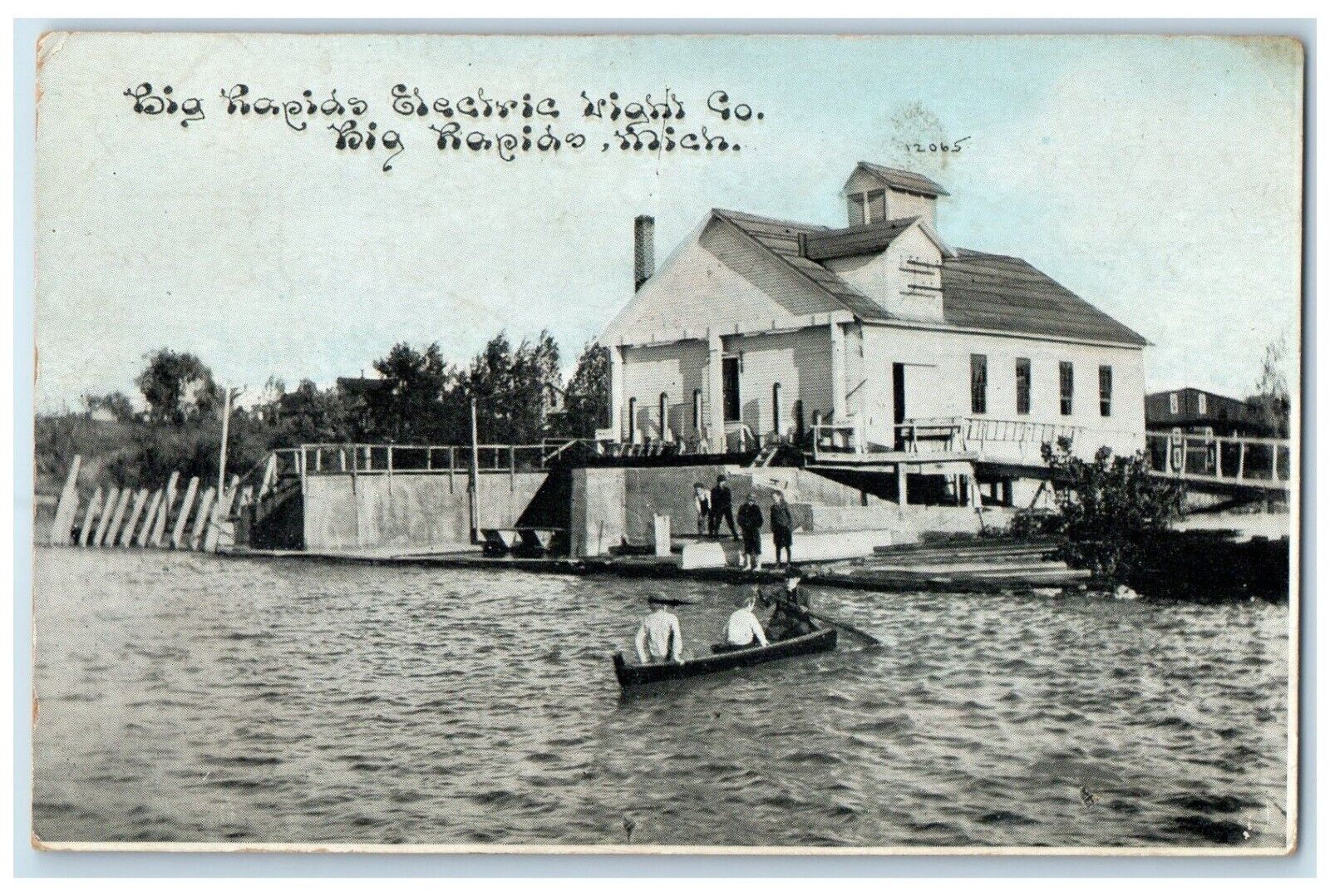 1911 Big Rapids Electric Light Canoe Boat Big Rapids Michigan Vintage Postcard