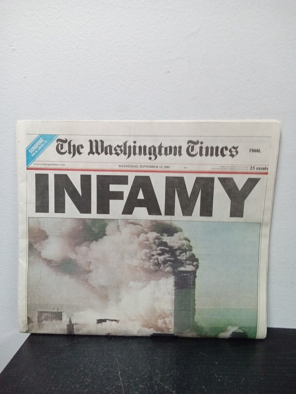 The Washington Times INFAMY Full Newspaper 9/11 September 12, 2001