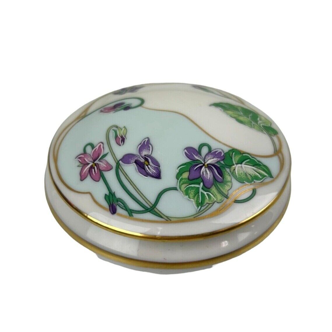 Vintage Limoges Castel France Porcelain Trinket Box, Purple Floral Hand Painted