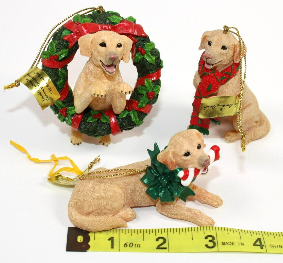 3 Danbury Mint Lovable Labrador Christmas Ornaments Yellow Lab Dog