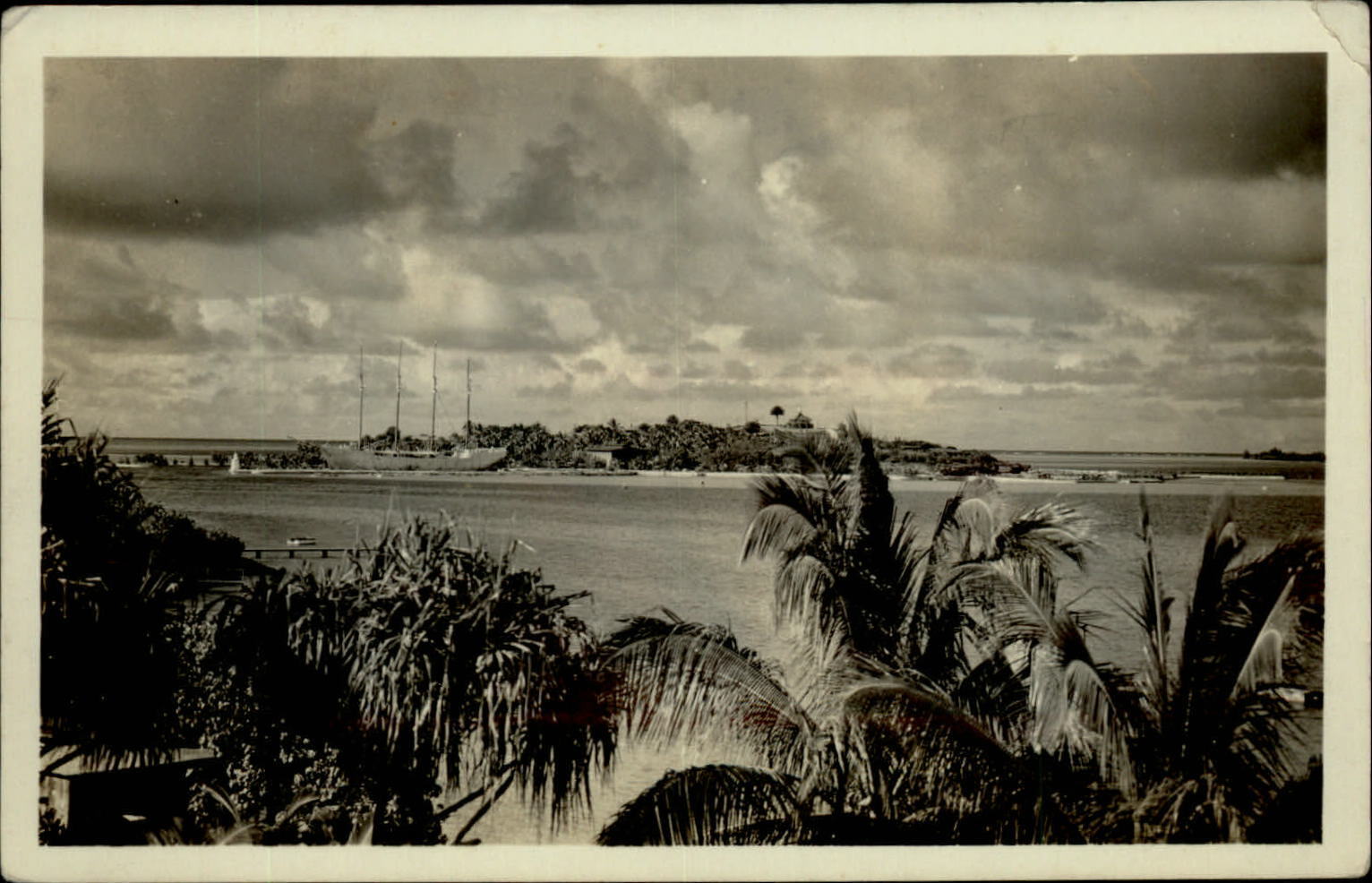 RPPC Sailing ship unknown tropical location 1926-1940s real photo postcard