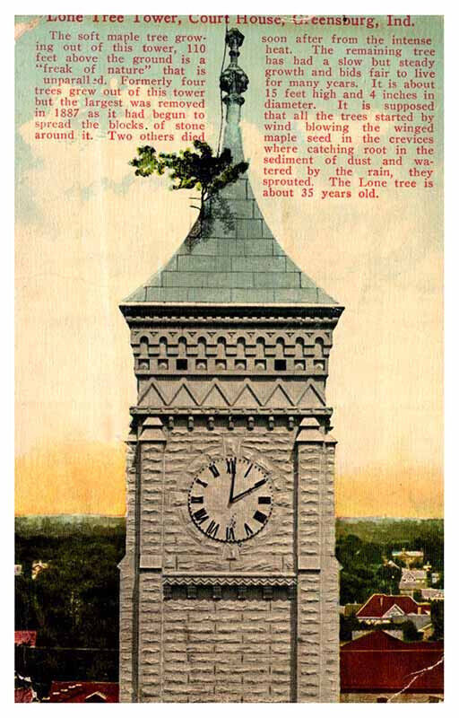 Postcard TOWER SCENE Greensburg Indiana IN 7/8 AR9454
