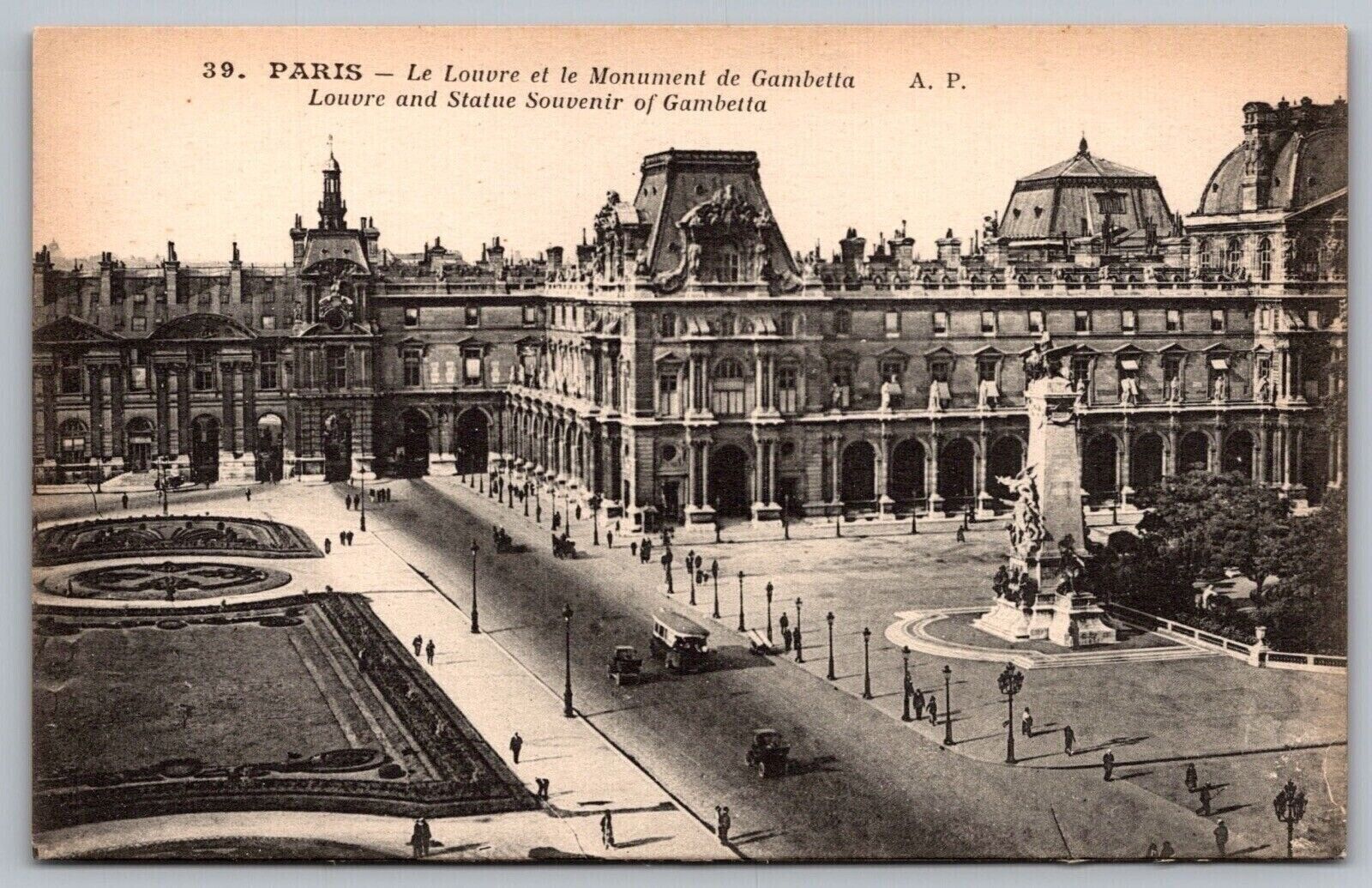 Paris Louvre Statue Souvenir Gambetta Postcard
