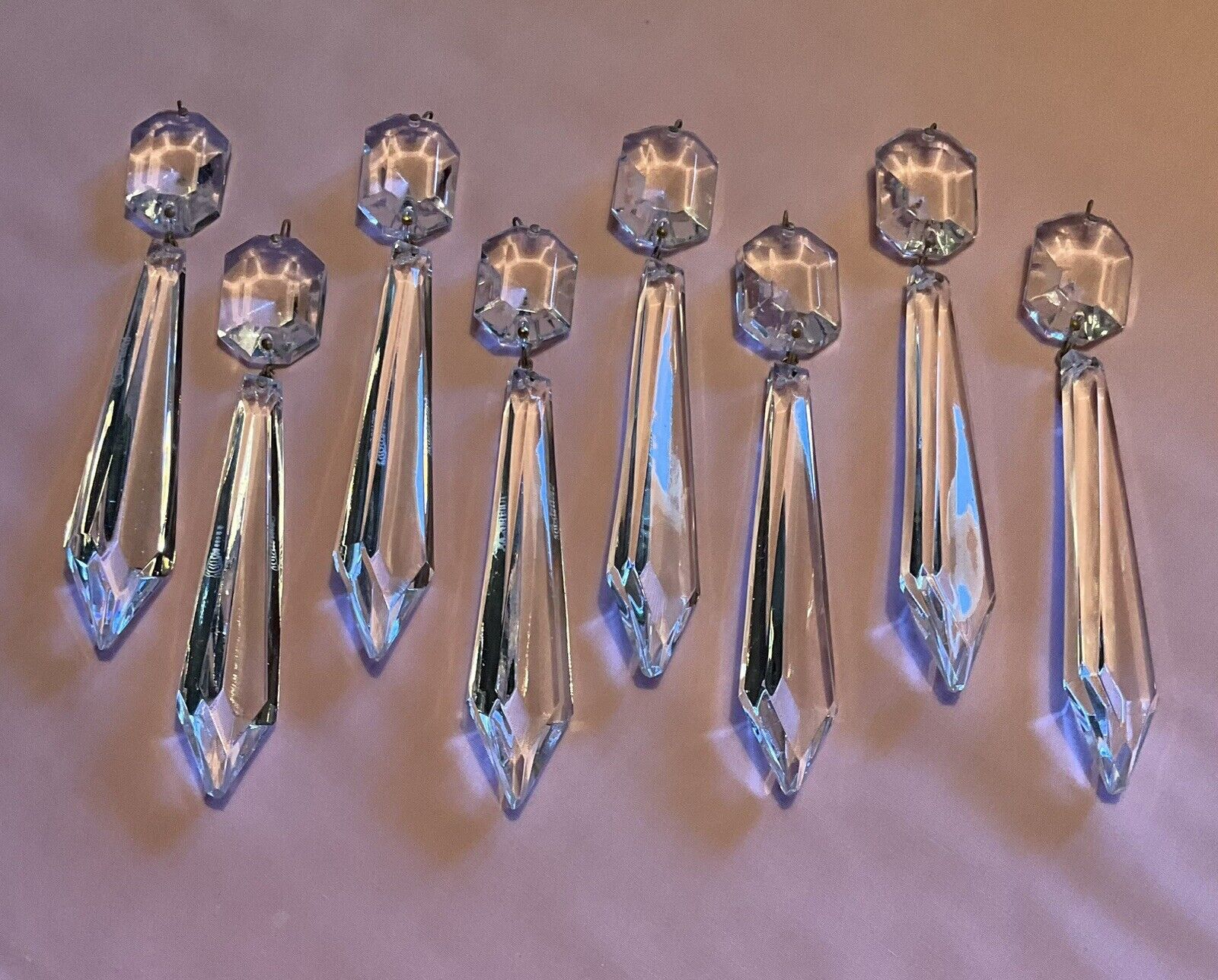 8 Vintage WATERFORD Crystal Prism Drops with Beads/Buttons, 5 3/8”, V Good Cond.