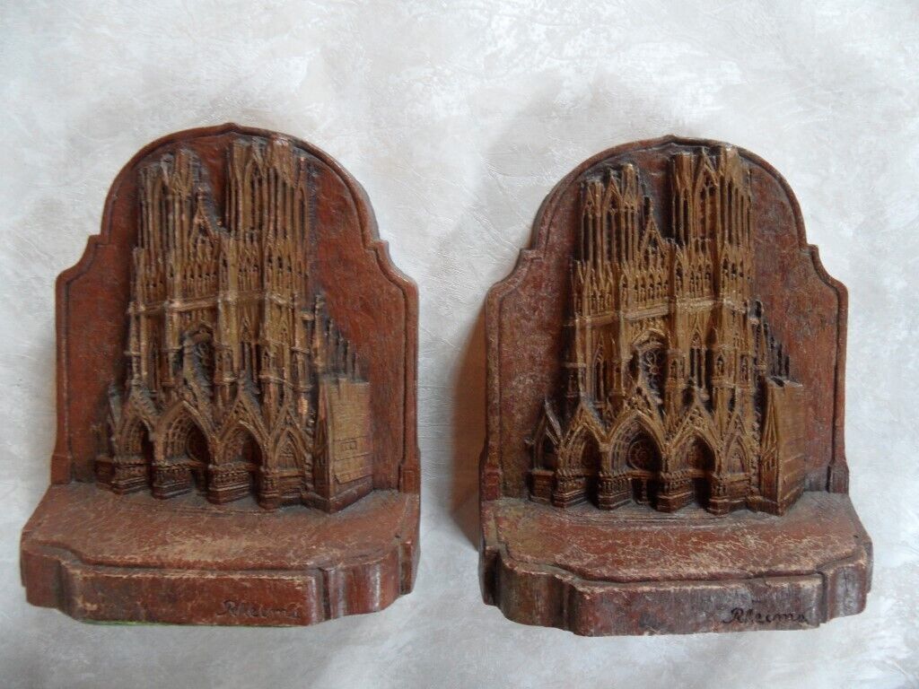 Reims Cathedral Vintage Bookends Pre world War I composite Rheims