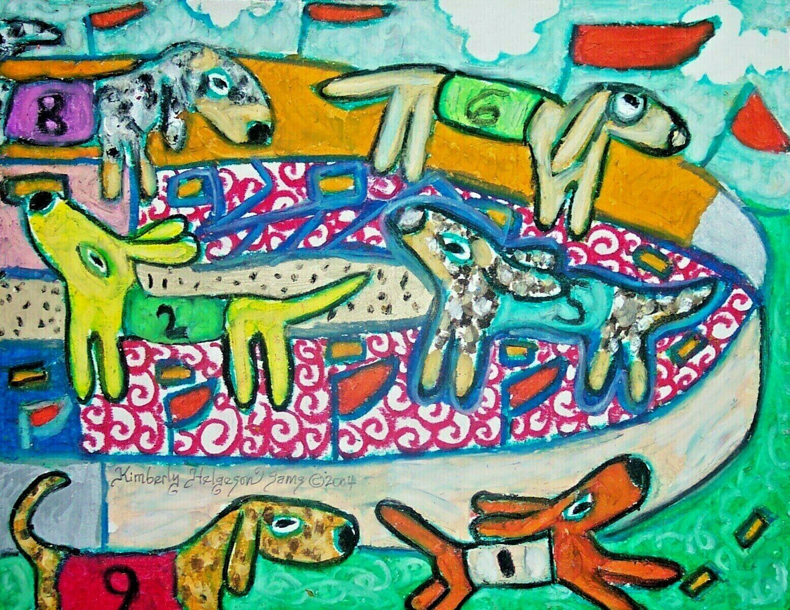 DACHSHUND Doxie Races 11 x 14  Art Print, dog art, wiener dog, animal home decor