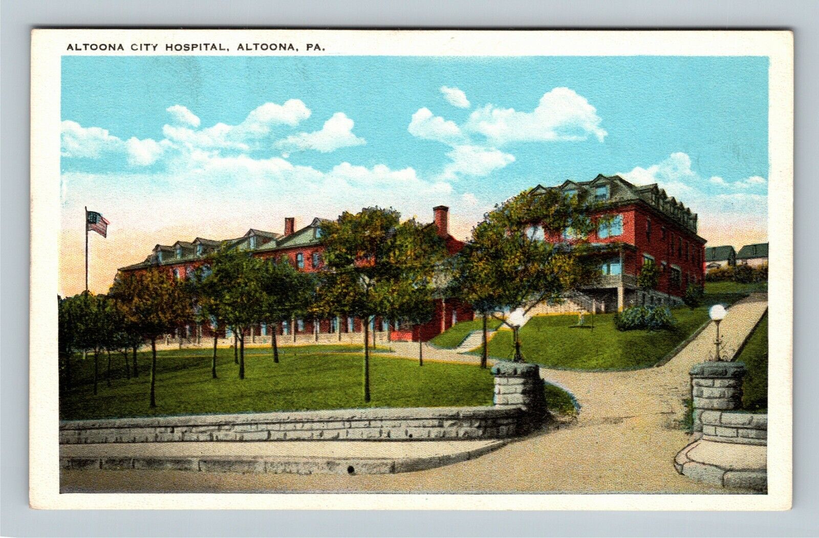 Altoona PA, Historic City Hospital, Street View, Pennsylvania Vintage Postcard
