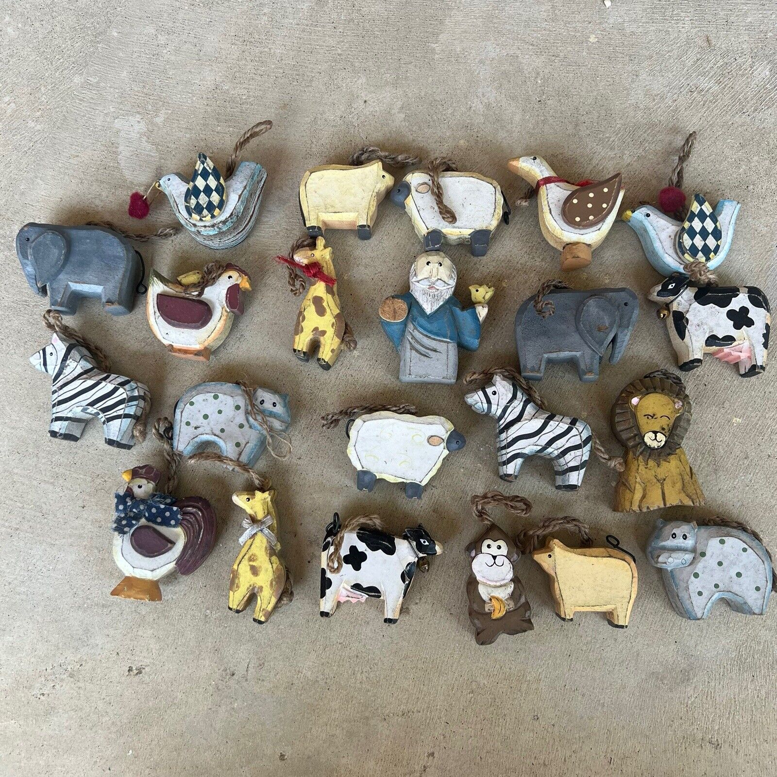 Vintage Wooden Animals Noah\'s Ark Hand Painted Lot Of 22 Ornaments READ
