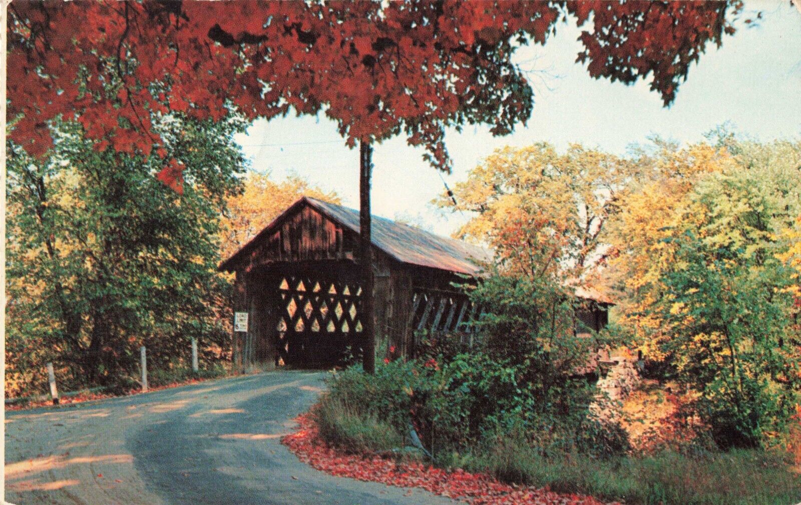 Winchester NH, Town Lattice Covered Bridge, Ashuelot River, Vintage Postcard