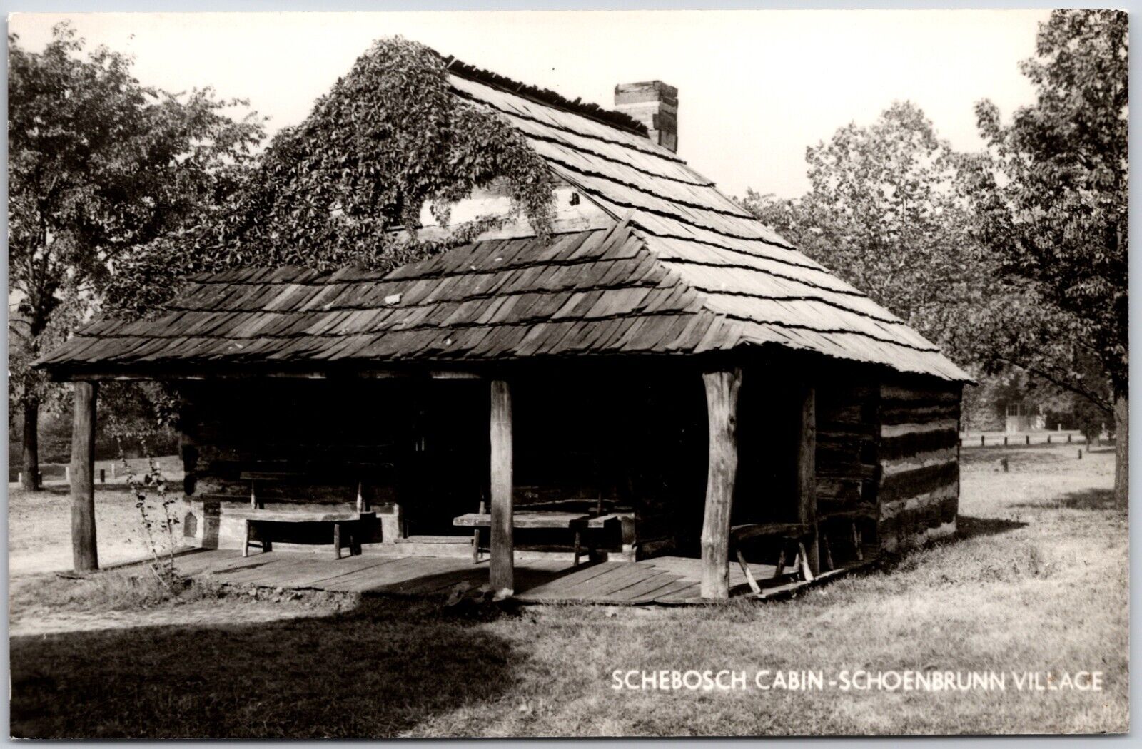 New Philadelphia Ohio Schebosch Cabin Schoenbrunn village RPPC Postcard