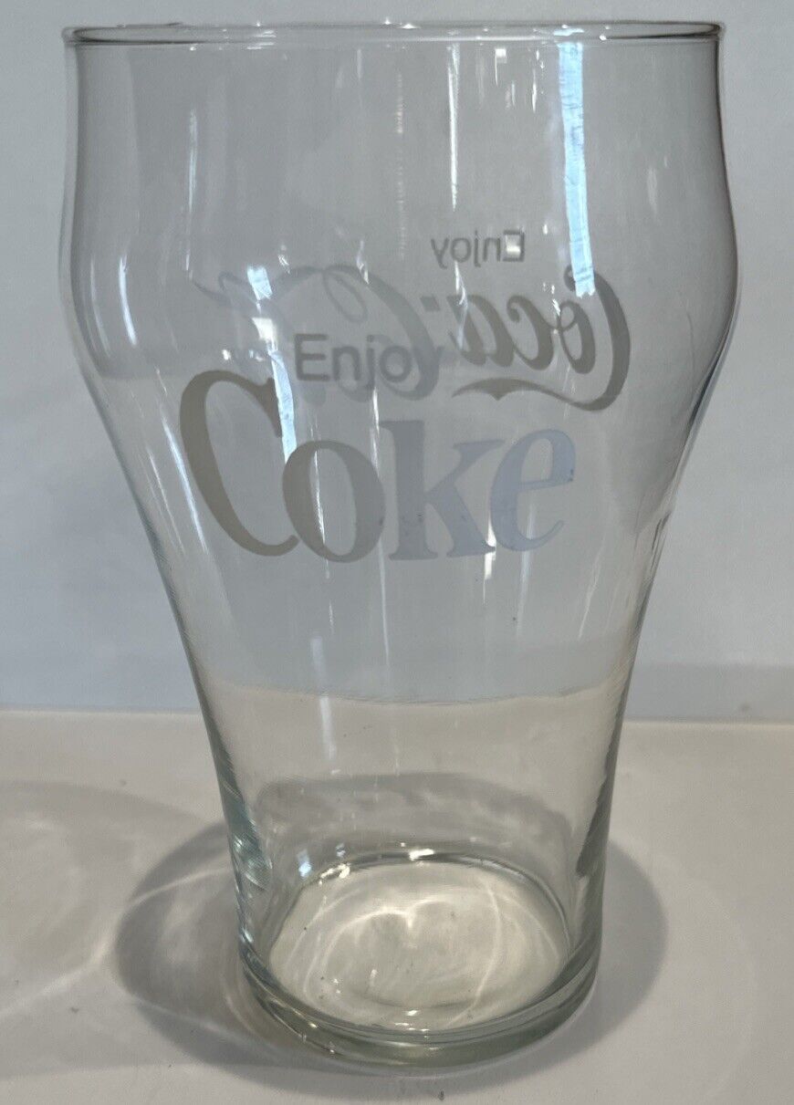 Vintage 1970s Large 7” X 4” White Logo Enjoy Coca-Cola Coke Clear Drinking Glass