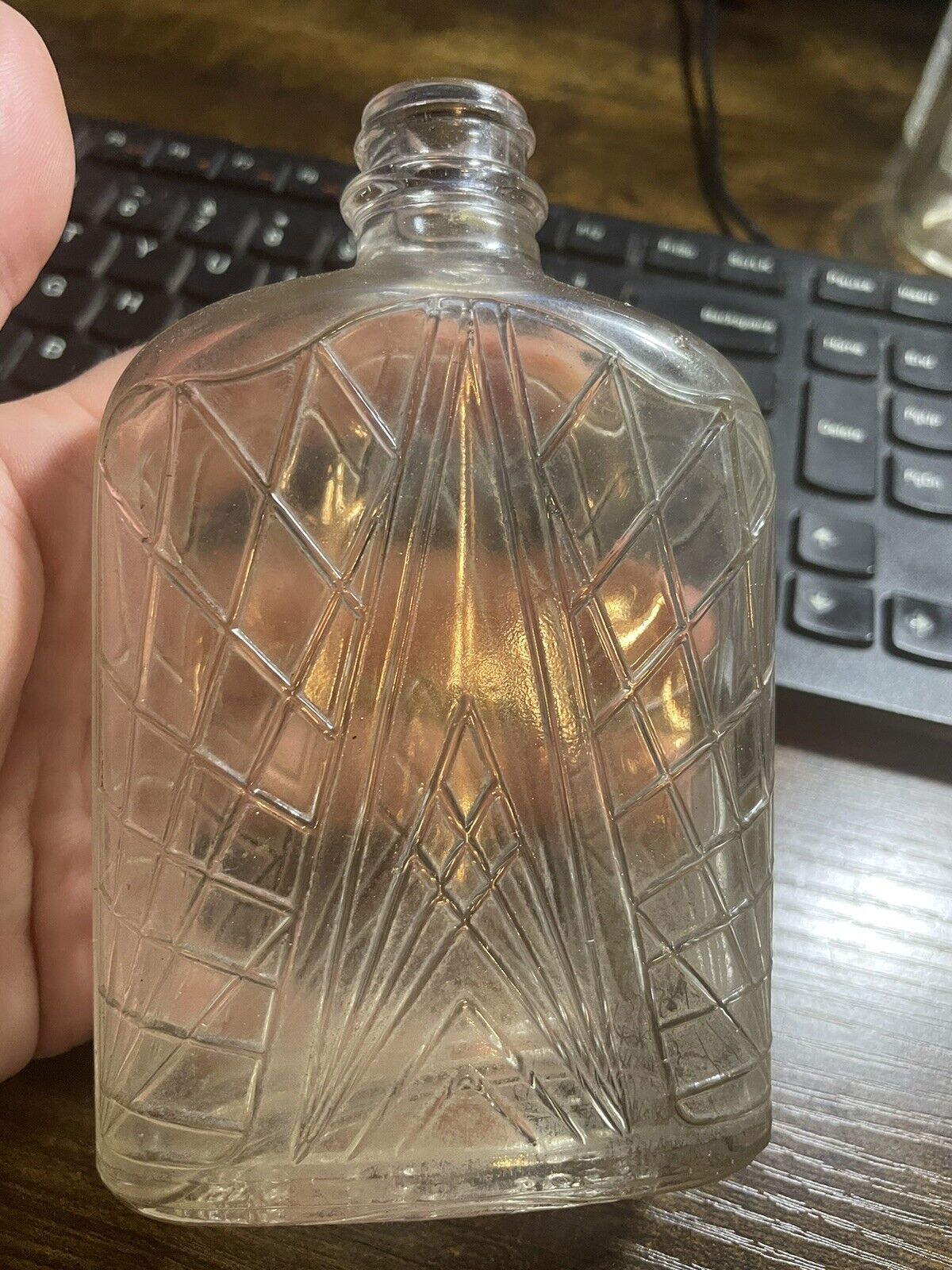 Vintage Spider Web Designed Flask With Original Cork