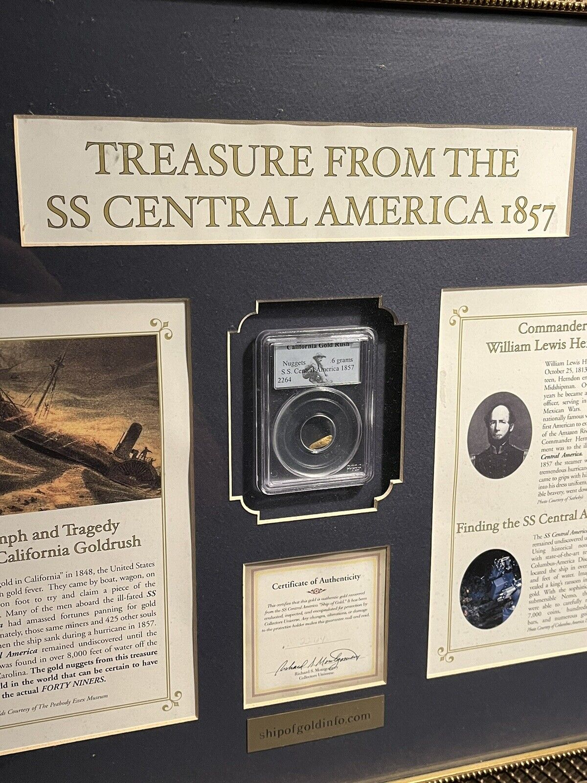 Treasure from the SS Central America 1857 California Gold Rush Gold Framed COA