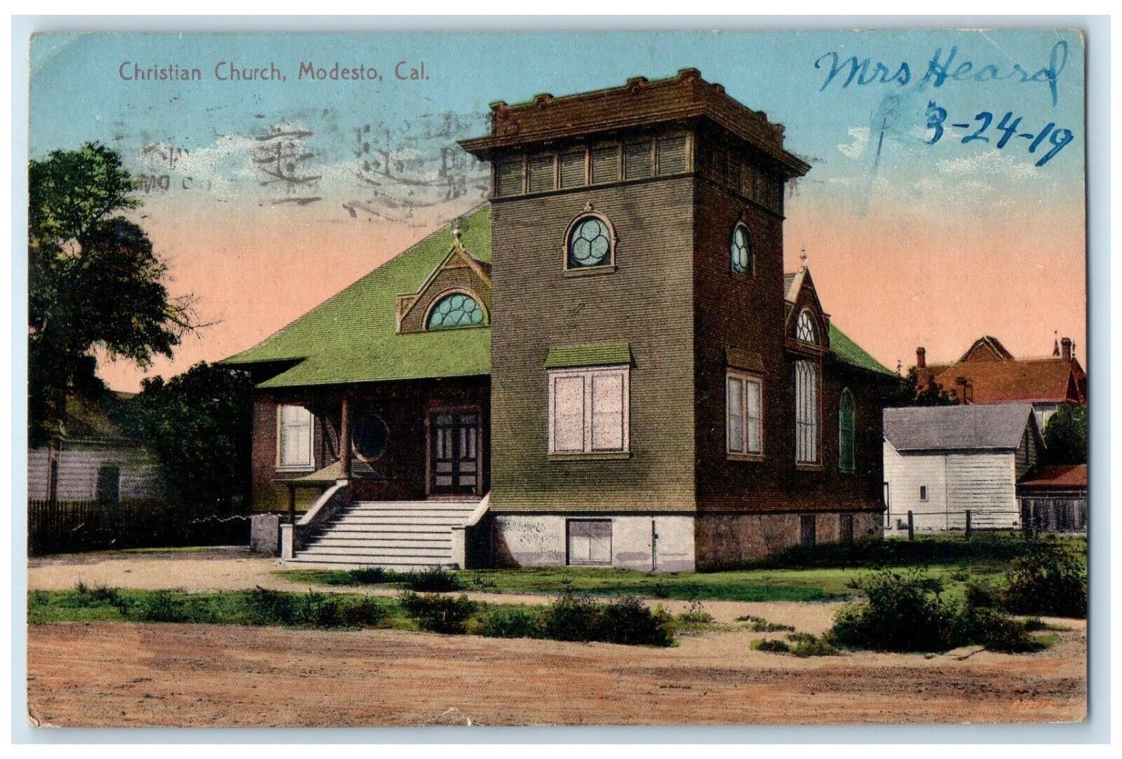 1919 Christian Church Exterior Building Modesto California CA Vintage Postcard