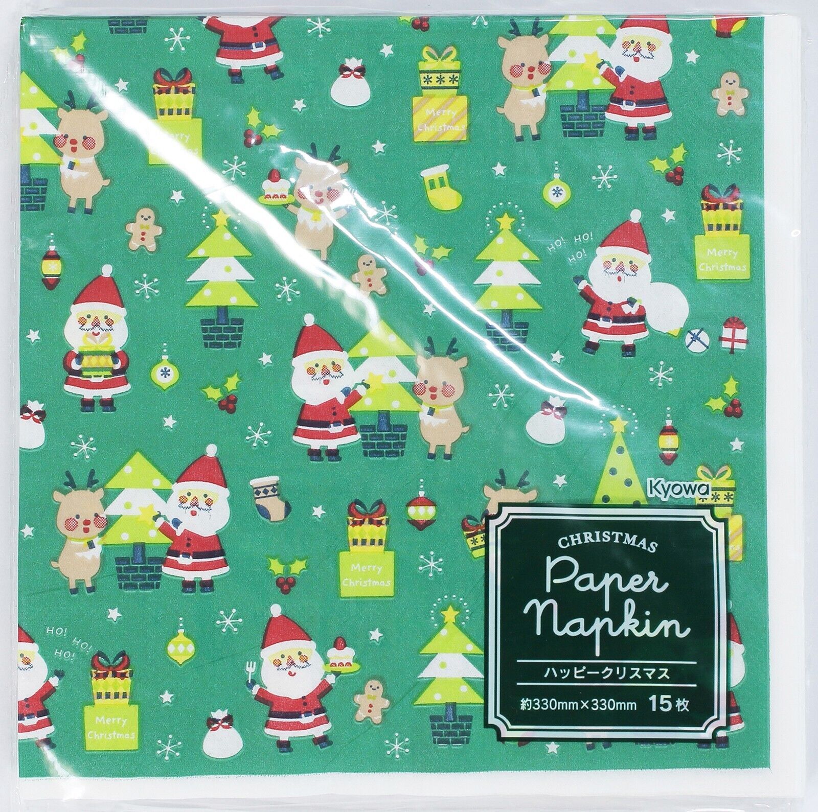 Design Paper Napkin Happy Christmas Santa Green 1 Designs 15 Sheets Kyowa