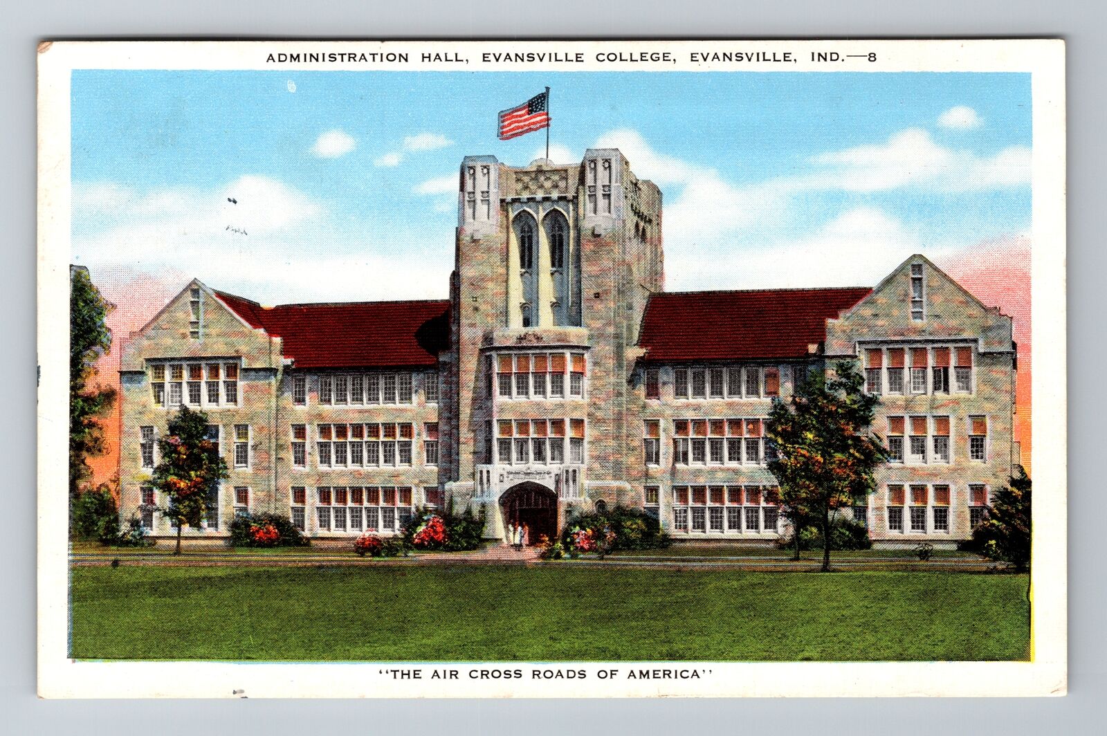 Evansville IN-Indiana, Administration Hall, College, Vintage c1948 Postcard