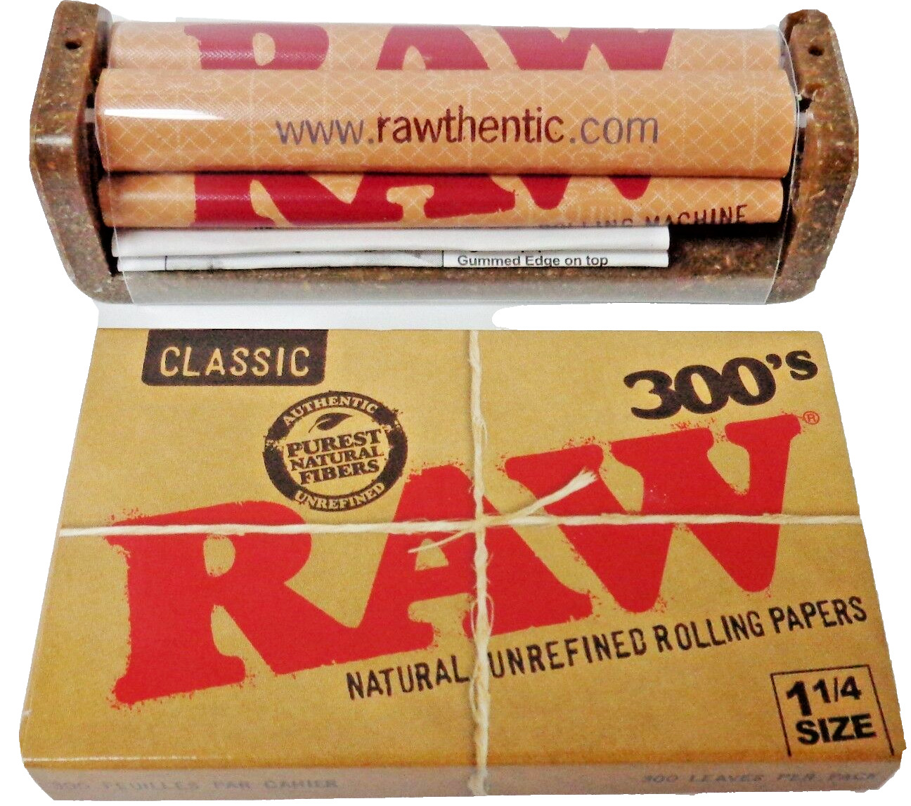 RAW 300's Classic Rolling Papers + RAW 79mm Hemp Plastic Roller *Free Shipping*