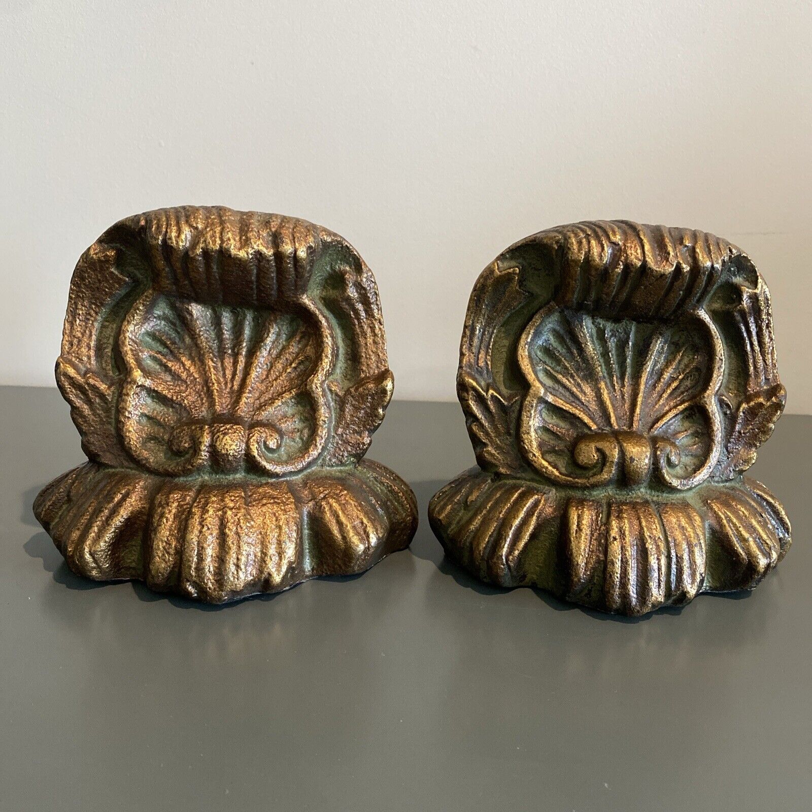 Vintage Art Nouveau Cast Iron/Bronze Finish With Beautiful Patina Bookends