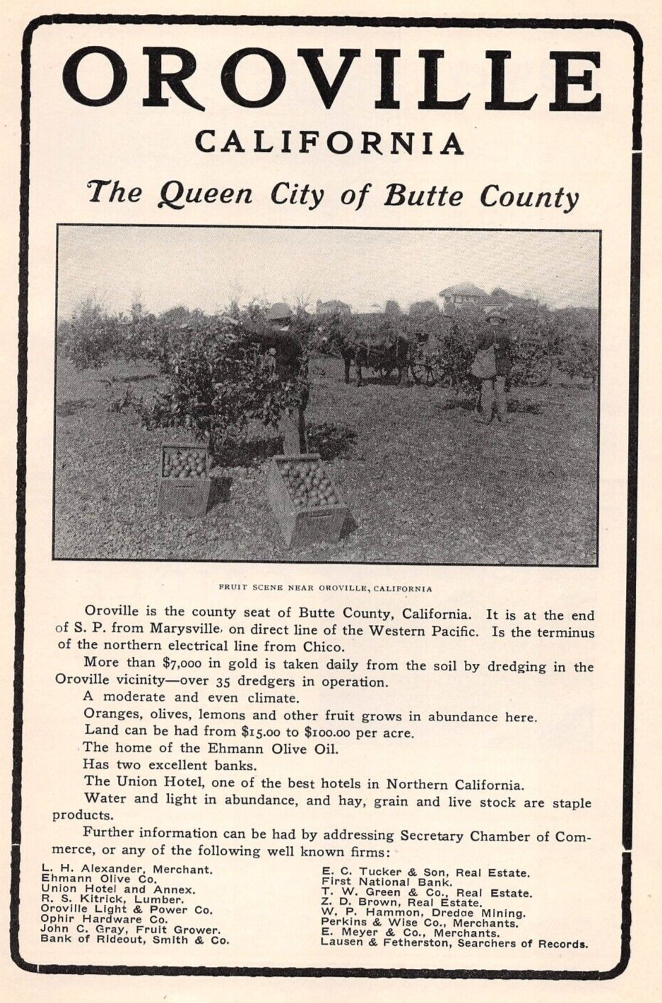 1907 ad OROVILLE CA California Butte County CA 