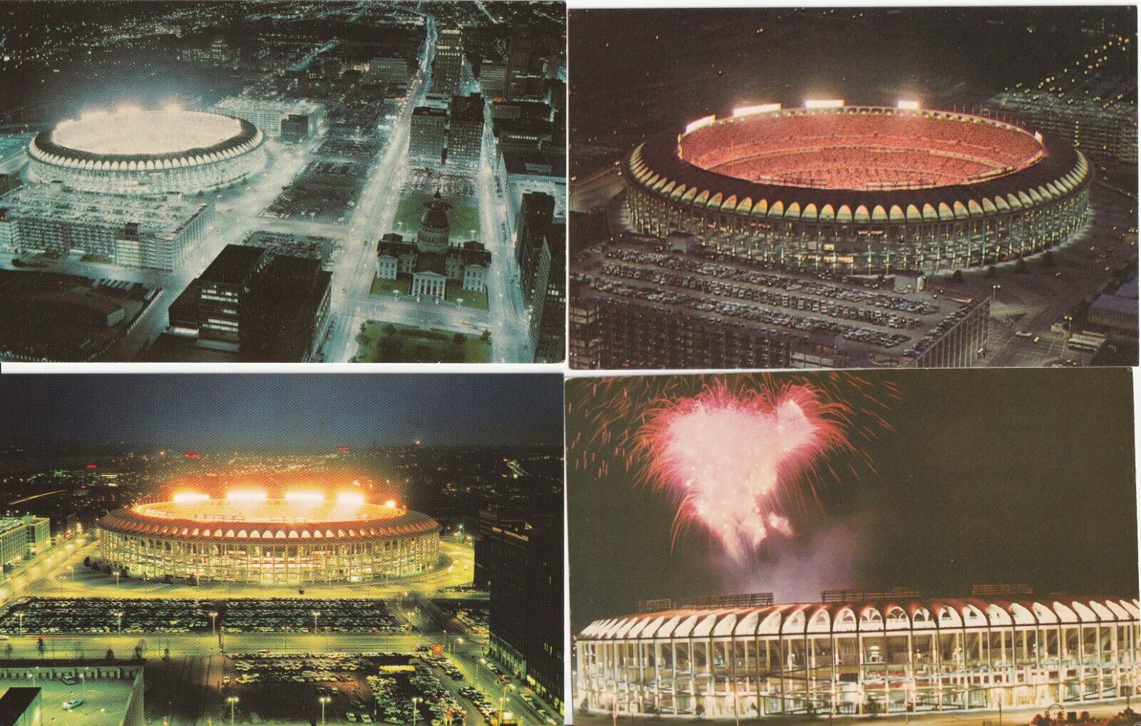 (4) St. Louis Cardinals Baseball Busch Memorial Stadium Postcards - Night Views