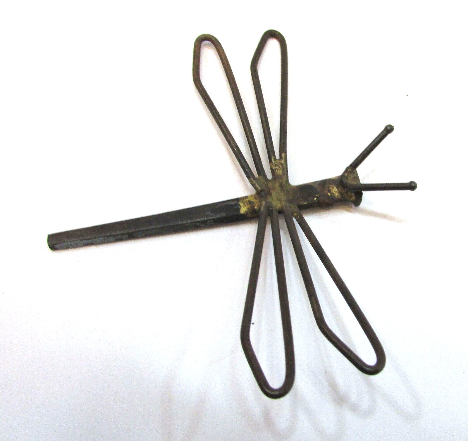 Vintage 1970's Handcrafted Brazed Square Iron Nail Wire Dragonfly Brooch w/o pin