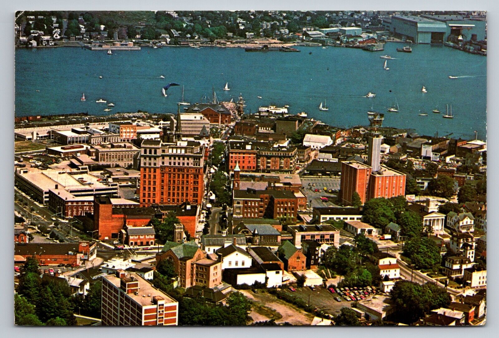 Aerial View New London On The Thames River Connecticut Vintage Unposted Postcard