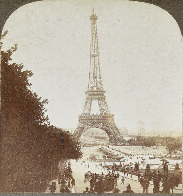 c1890s-1900s Eiffel Tower Full View Paris, France Stereoview Card Universal View