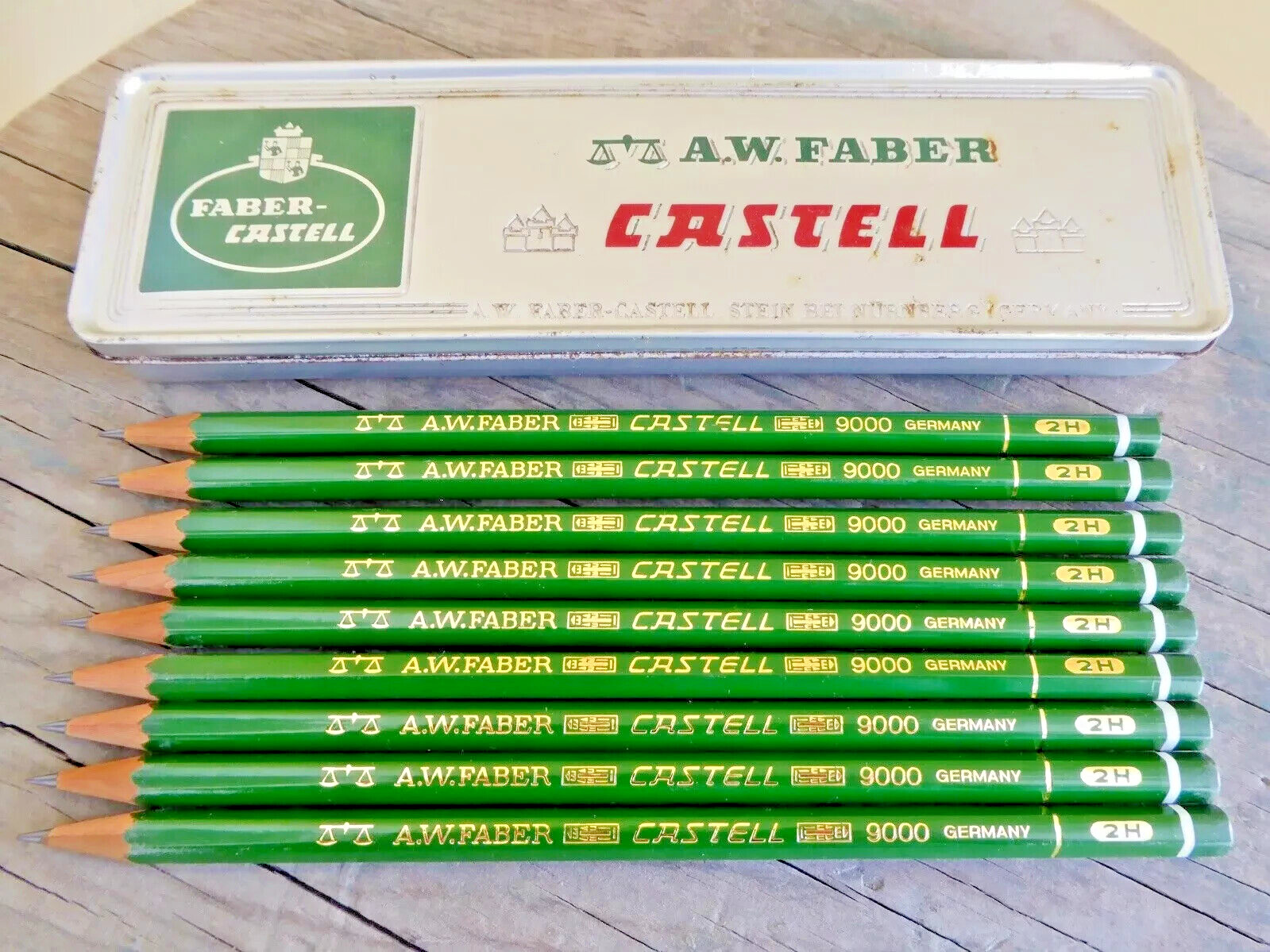 A.W. Faber Castell Pencils 2H Original Tin Box 9 Unused Germany Vintage