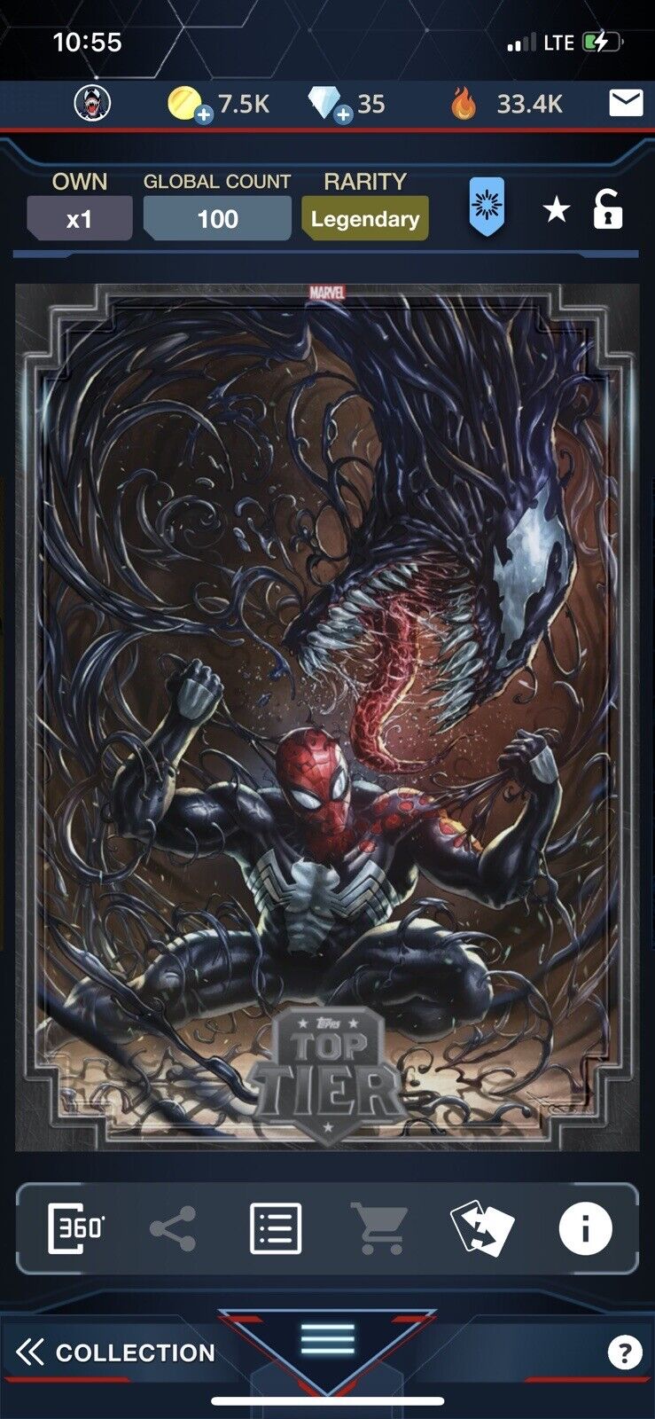 Topps Marvel Collect Top Tier Legendary Venom / Spider-Man Card
