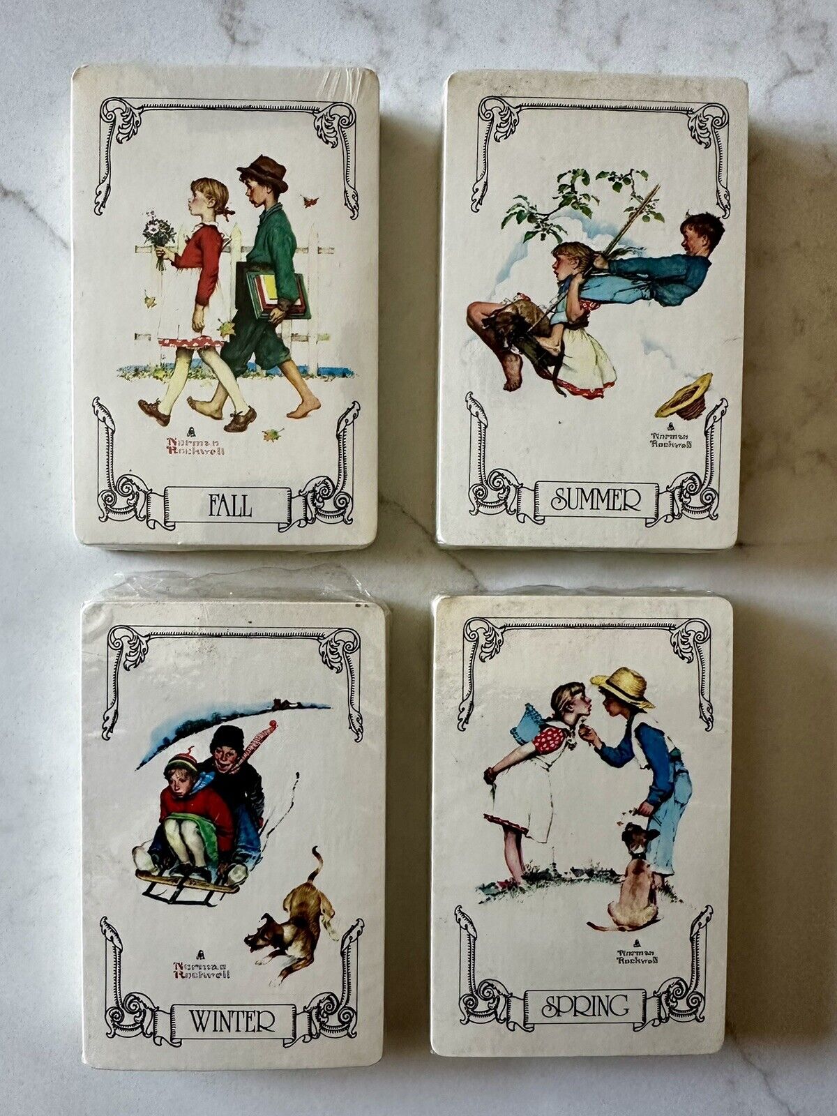 Vintage Norman Rockwell Playing Cards 4 Sealed Decks - 4 Seasons