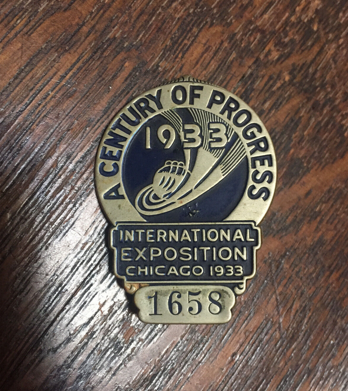 1933 Worlds Fair Employee Staff Exhibitor Badge Vintage Chicago - HTF BLUE