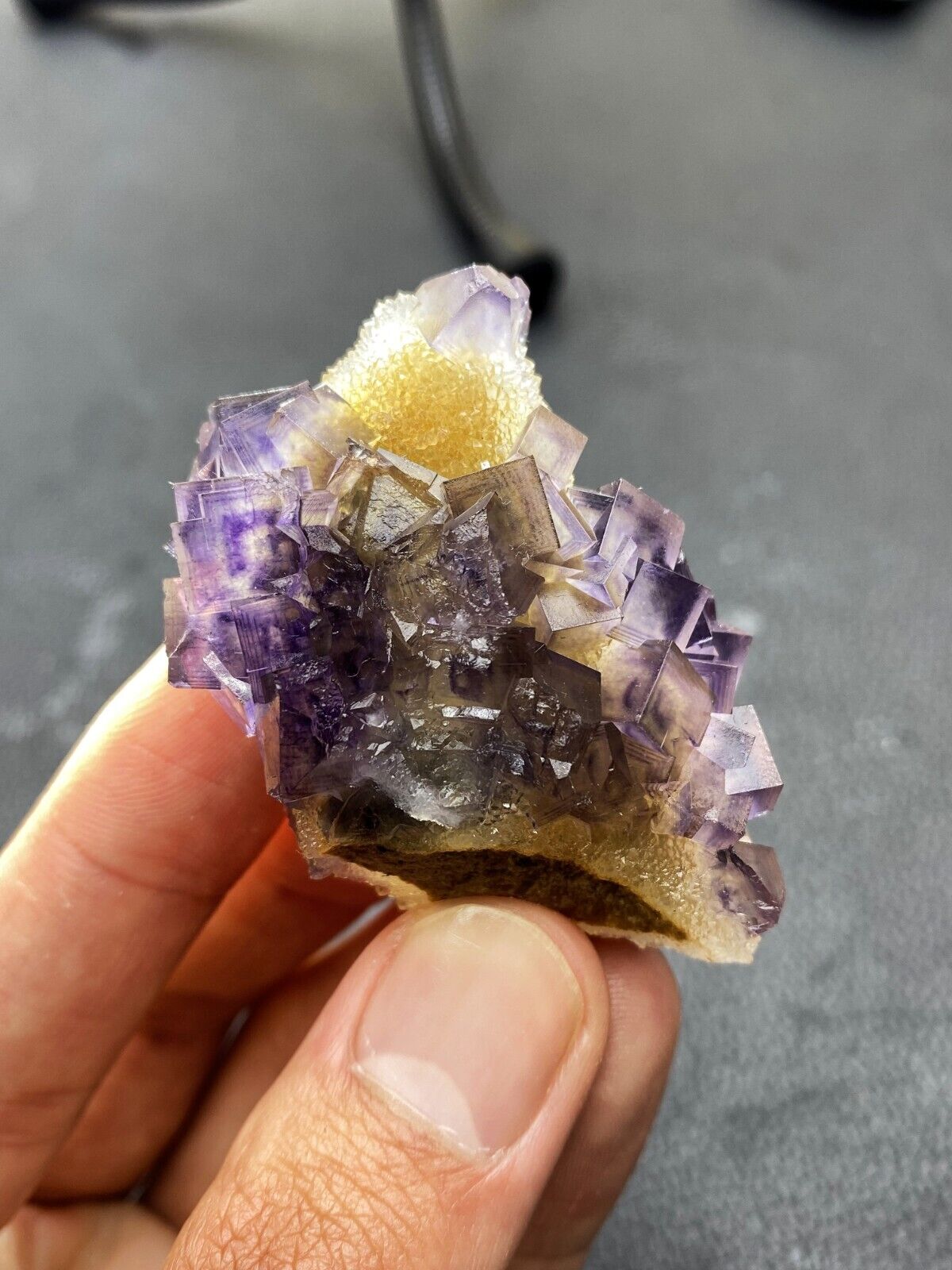 Exquisite！Mountain shape multi-layer purple window cubic fluorite mineral，China