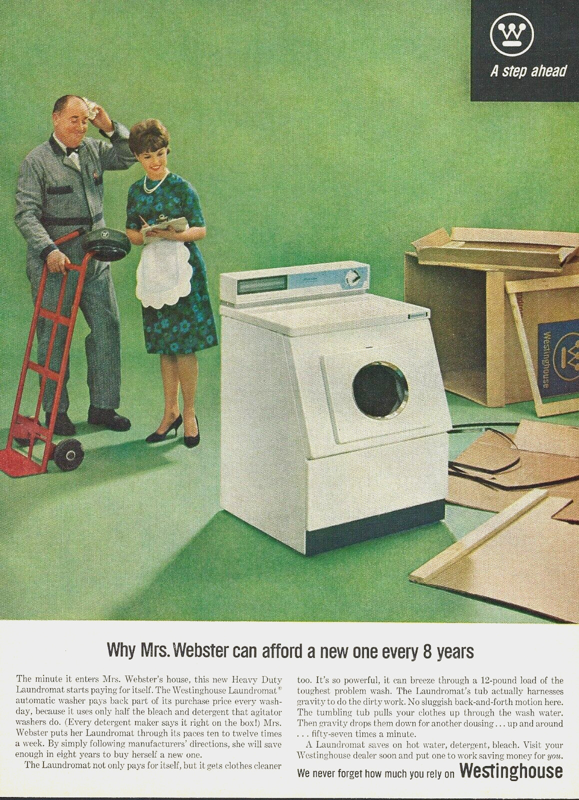 1963 Westinghouse Laundromat Washing Machine Washer Mrs Webster vintage Print AD