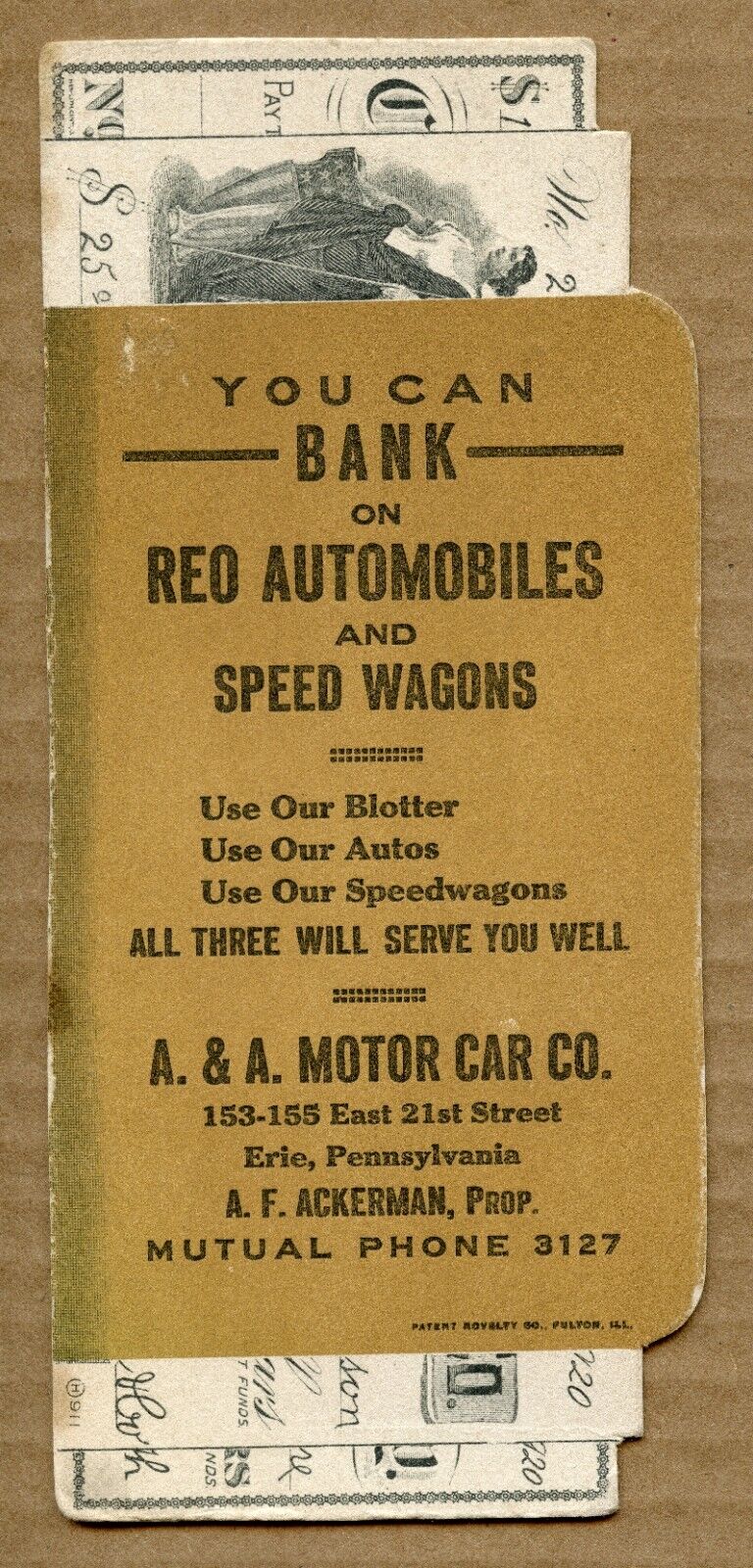 Rare REO Automobiles & Speed Wagons ink blotter - A & A Motor Car Co Erie PA
