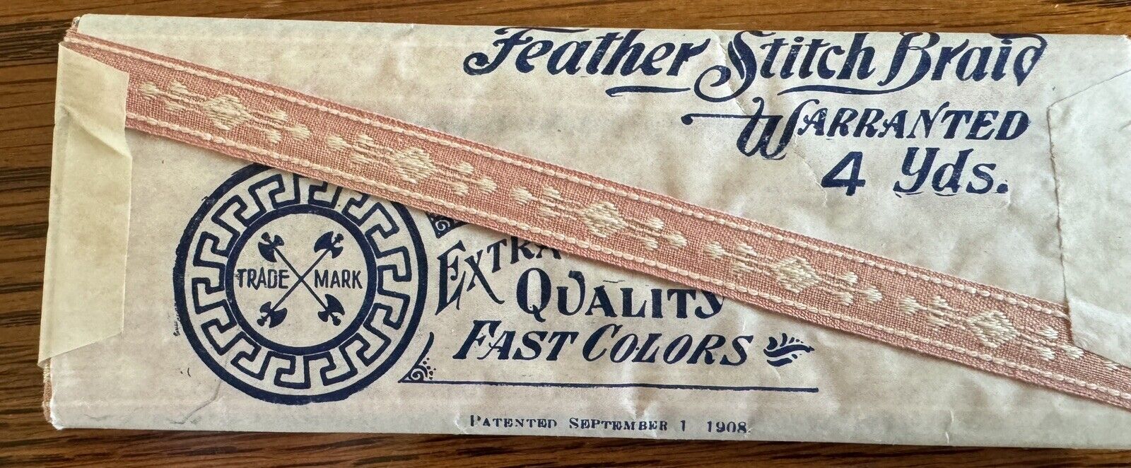 Antique Feather Stitch Braid Original Package White On Pink