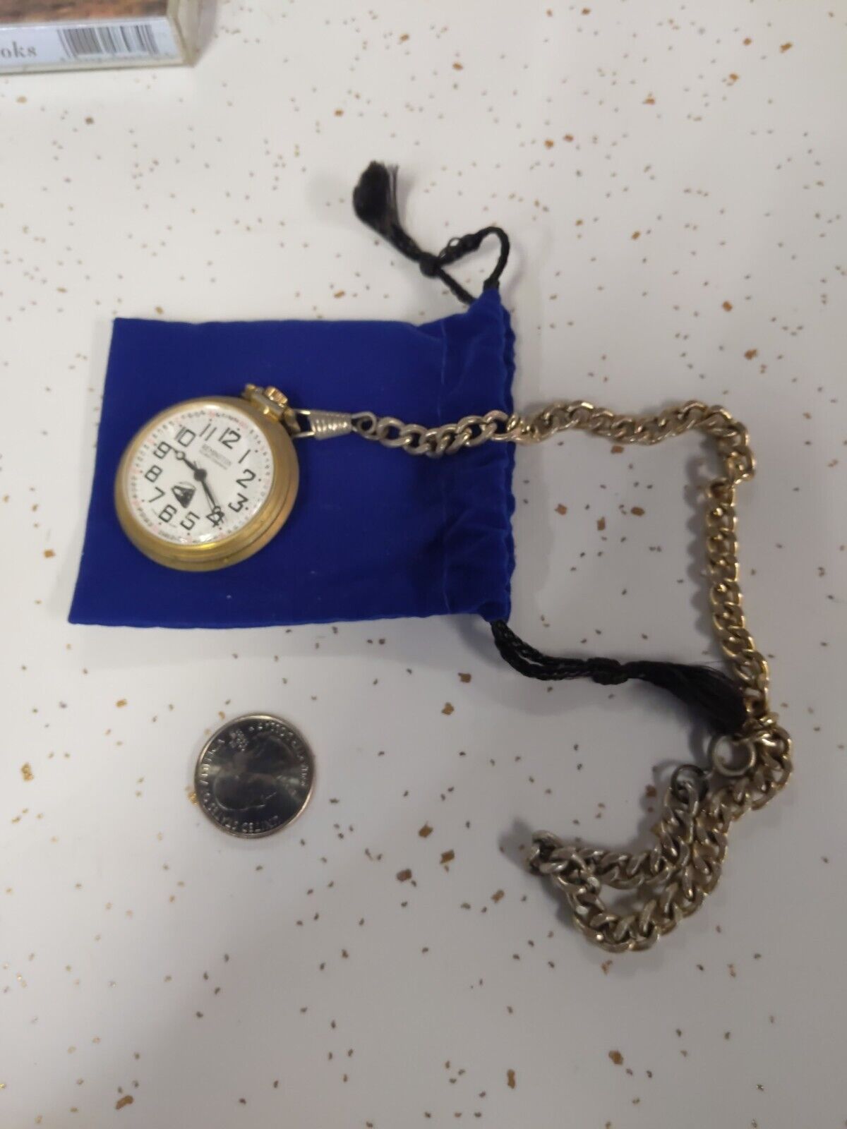 VTG Remington Quartzarama Silver Gold TONE Train Detail Pocket Watch With Chain