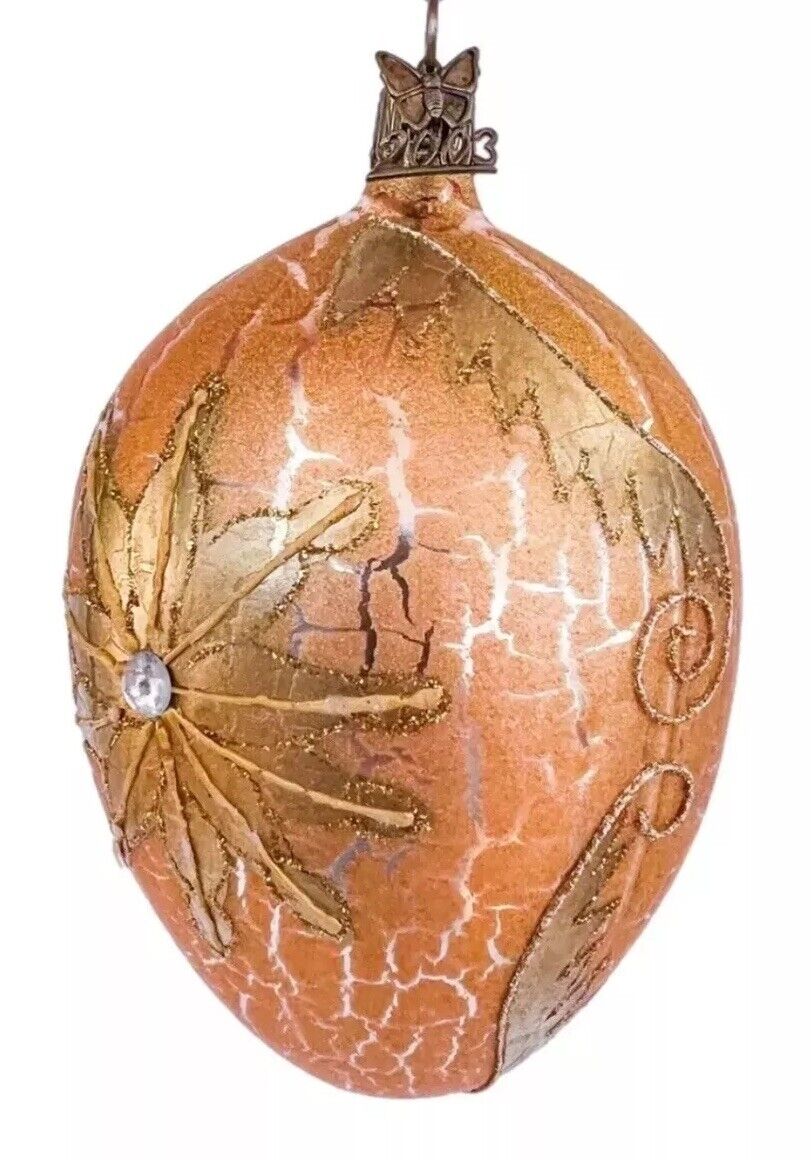 Rare Vintage 2003 Neiman Marcus Poland Golden Floral Jeweled Egg-Shaped Christma