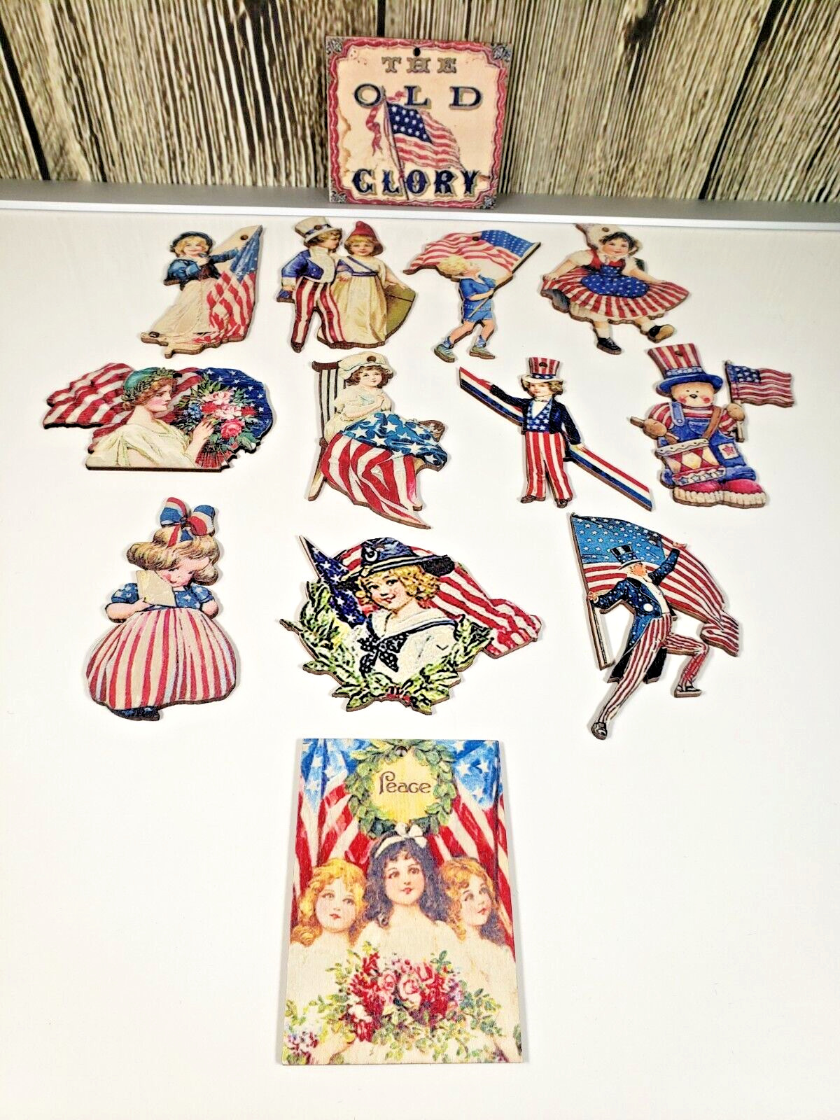 Bethany Lowe Ornaments Wood Americana Die Cut Patriotic Fourth Of July Set Of 13