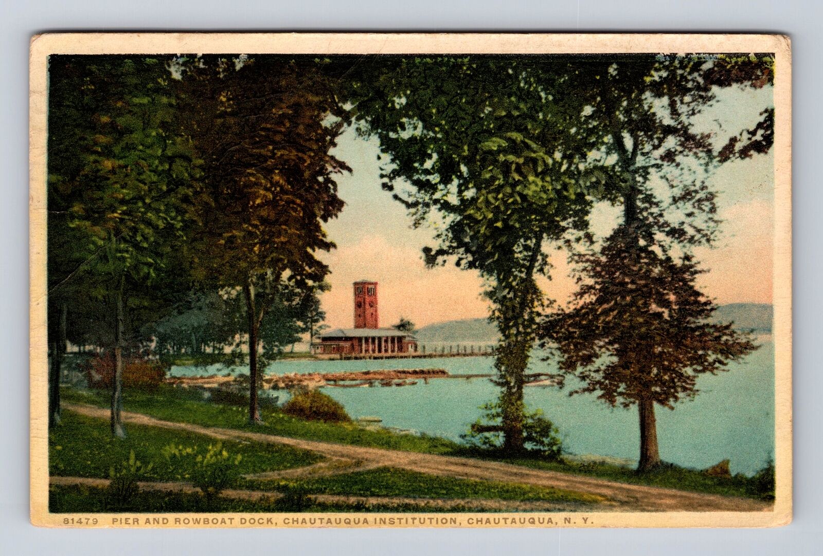 Chautauqua NY-New York, Chautauqua Institute Pier & Dock Vintage c1928 Postcard