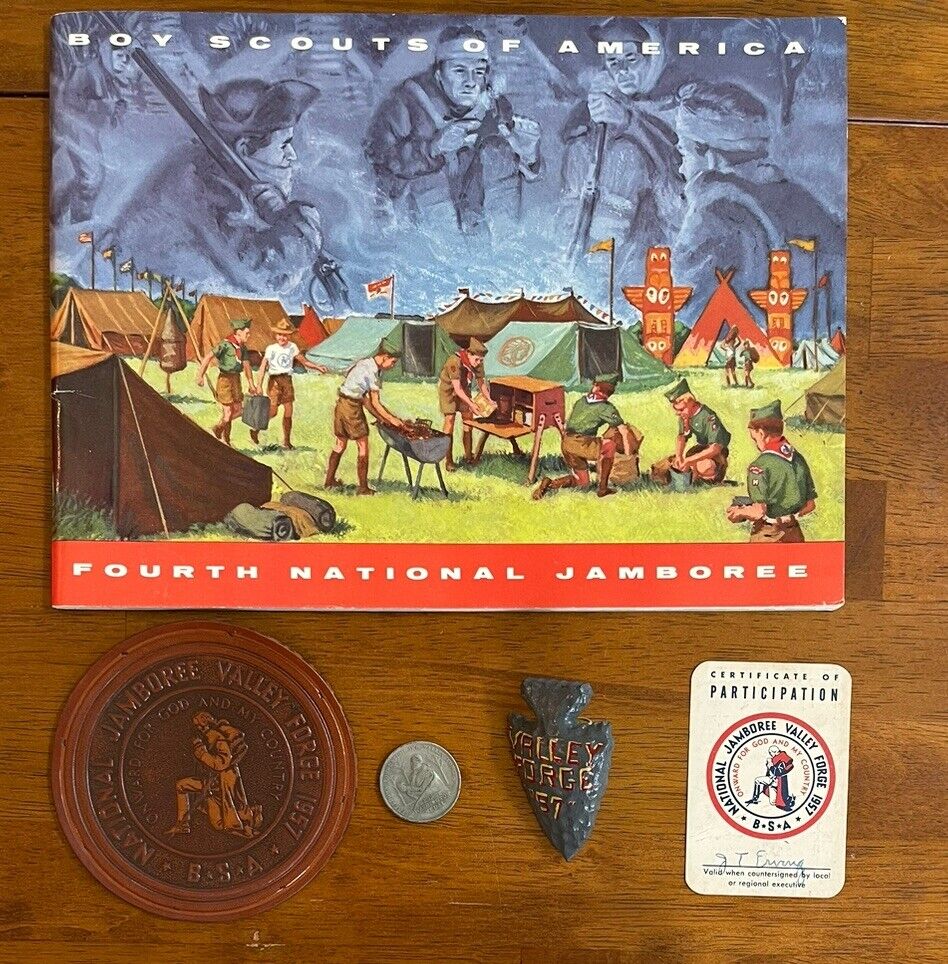 1957 Boy Scout Jamboree Valley Forge Patch, Token, Book, Participation Card, Etc