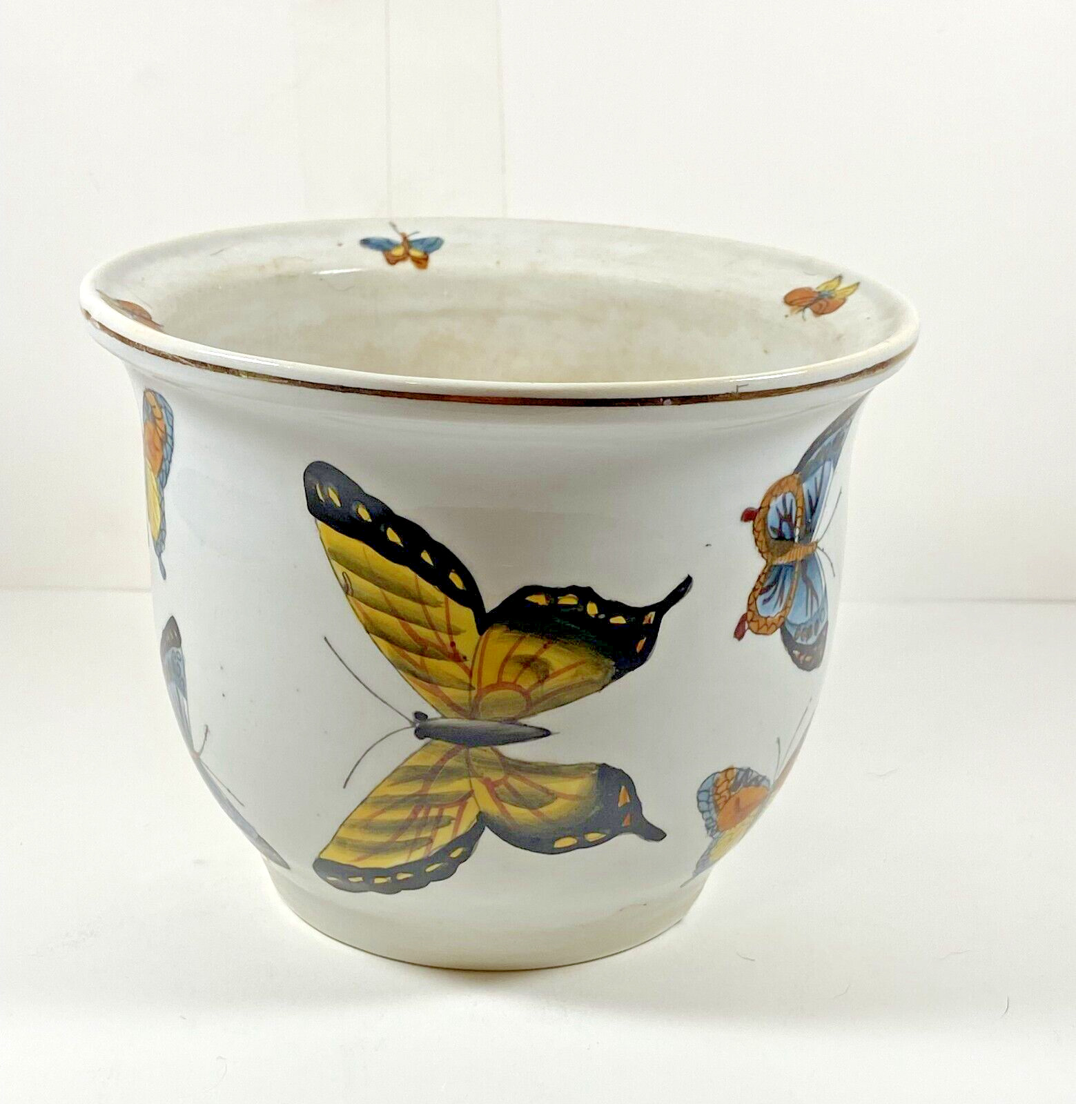 Vintage Style Butterfly Ceramic Flower Planter Pot Needs Cleaned Some Staining