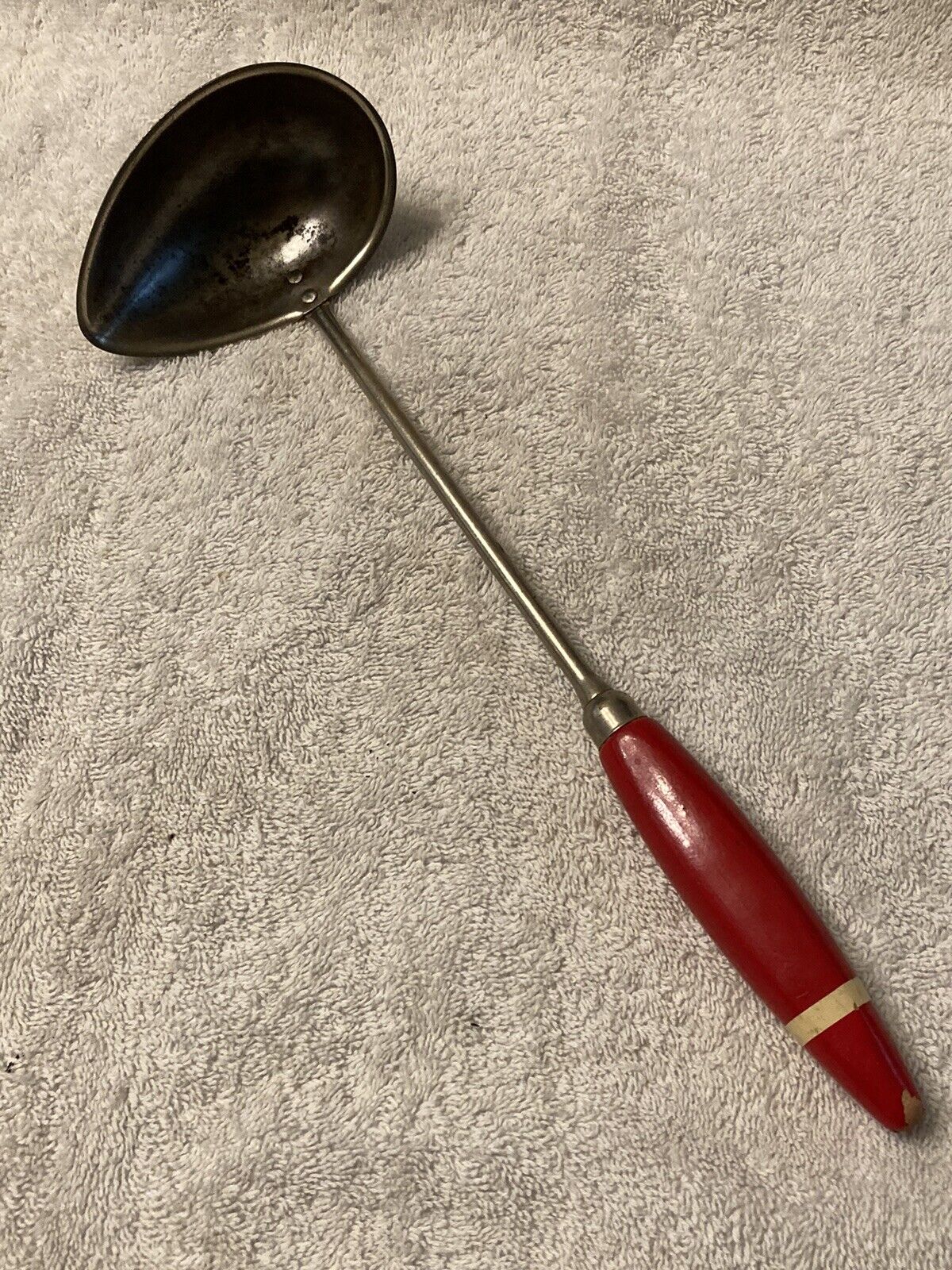 Vintage A & J Red Handle Serving Ladle, Teardrop, Wood Handle, Made in U.S.A.
