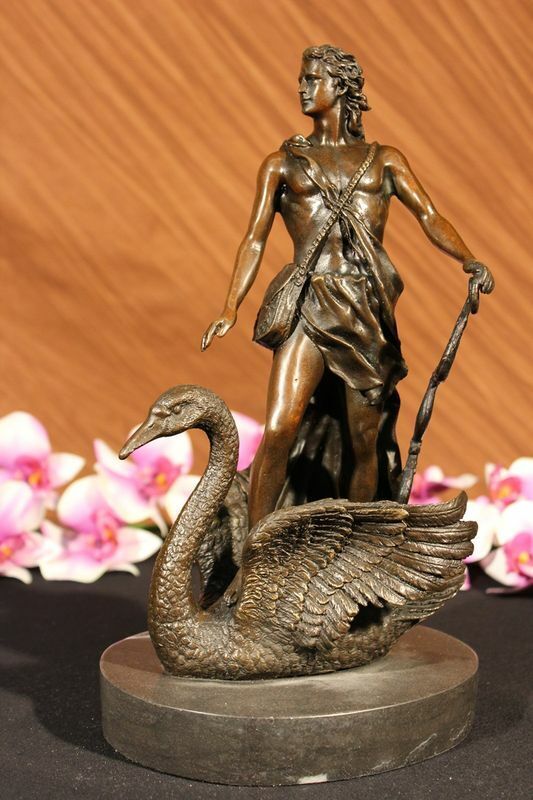Signed Original Cronus Greek Mythology Youngest Titan W Swan Bronze Sculpture NR